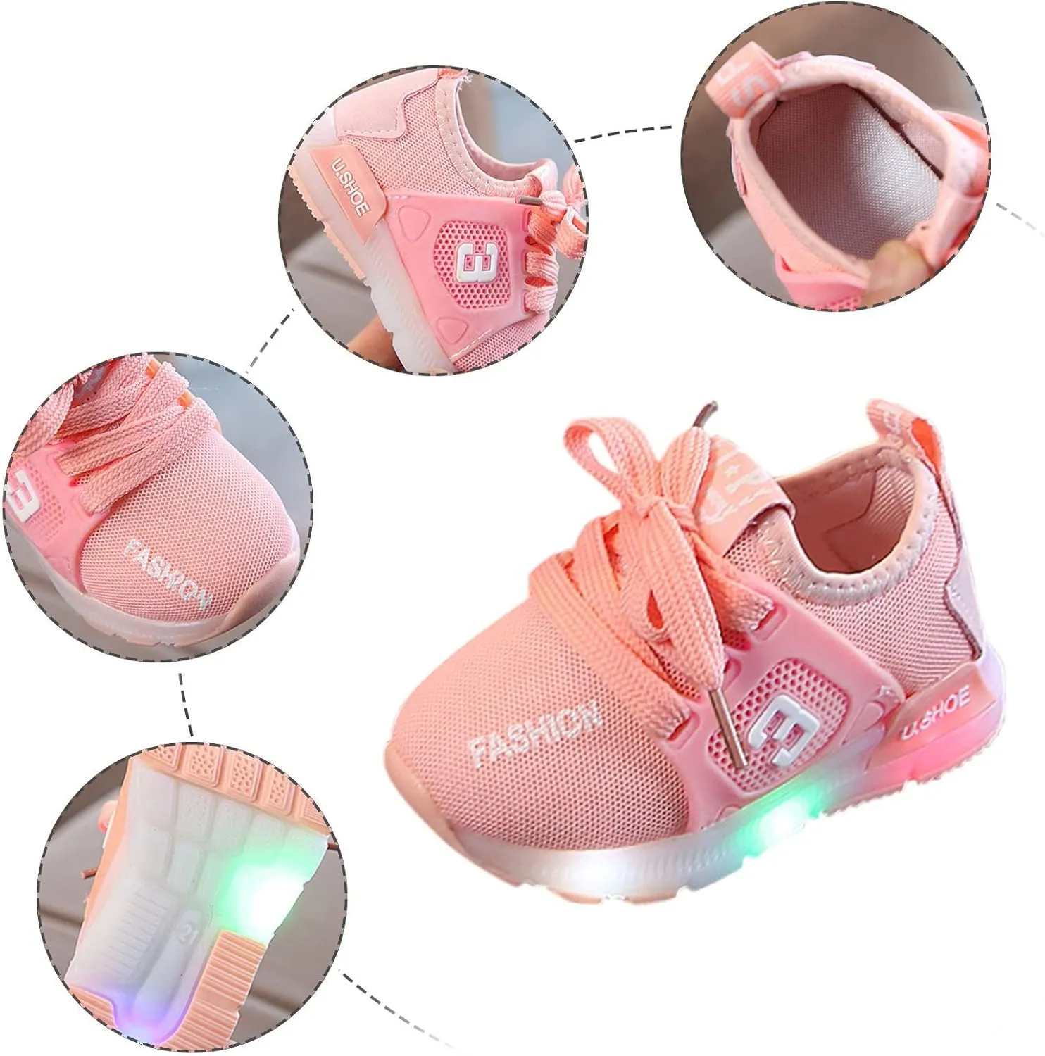 Toddler Boys Girls Light Up Shoes LED Flashing Lightweight Mesh Breathable Adorable Running Slip on Shoes Little Girls