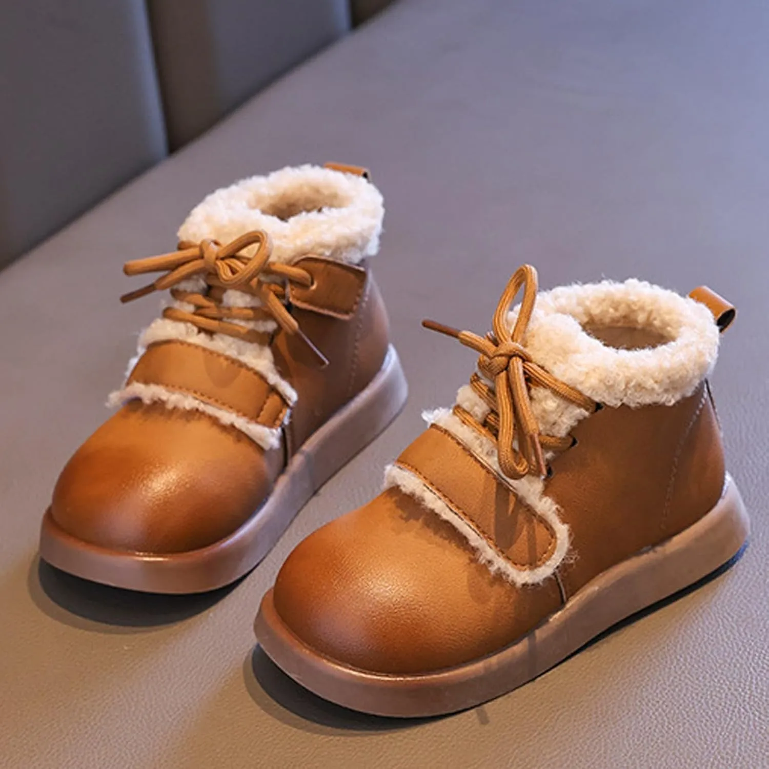 Toddler Girls Ankle Boots Fashion Big Kids Winter Water Proof Flat Keep Warm Snow Boots Kids Light up Shoes