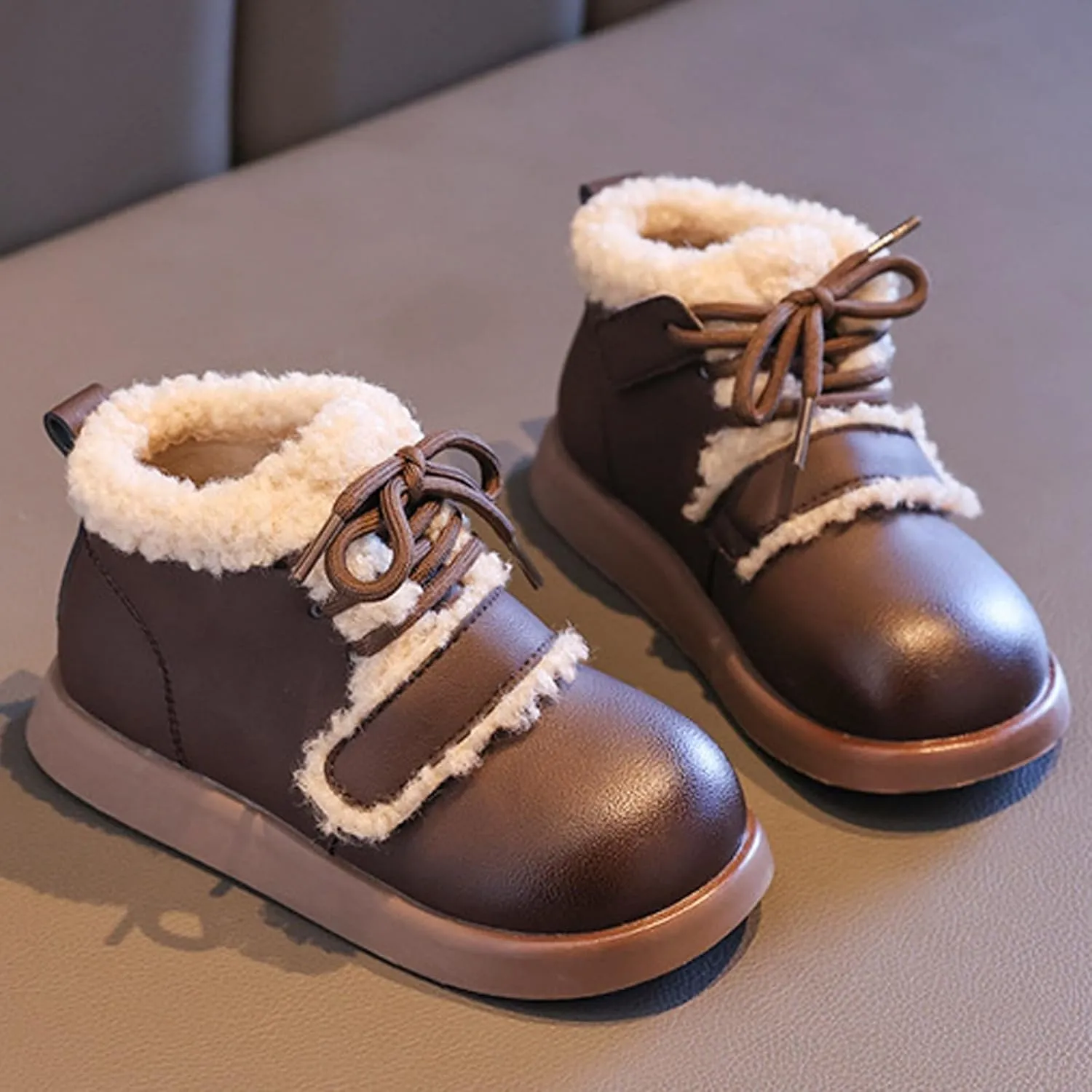 Toddler Girls Ankle Boots Fashion Big Kids Winter Water Proof Flat Keep Warm Snow Boots Kids Light up Shoes