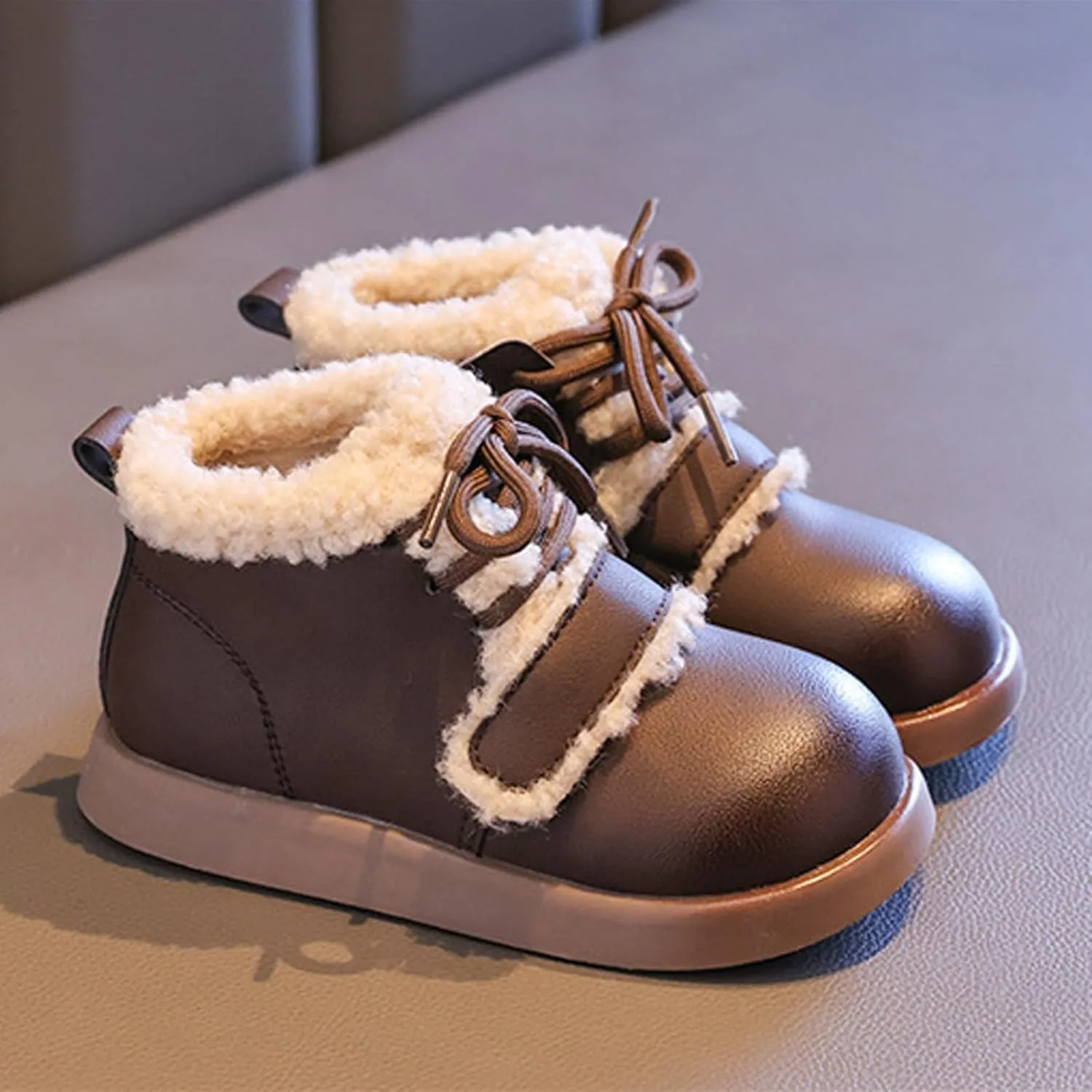 Toddler Girls Ankle Boots Fashion Big Kids Winter Water Proof Flat Keep Warm Snow Boots Kids Light up Shoes
