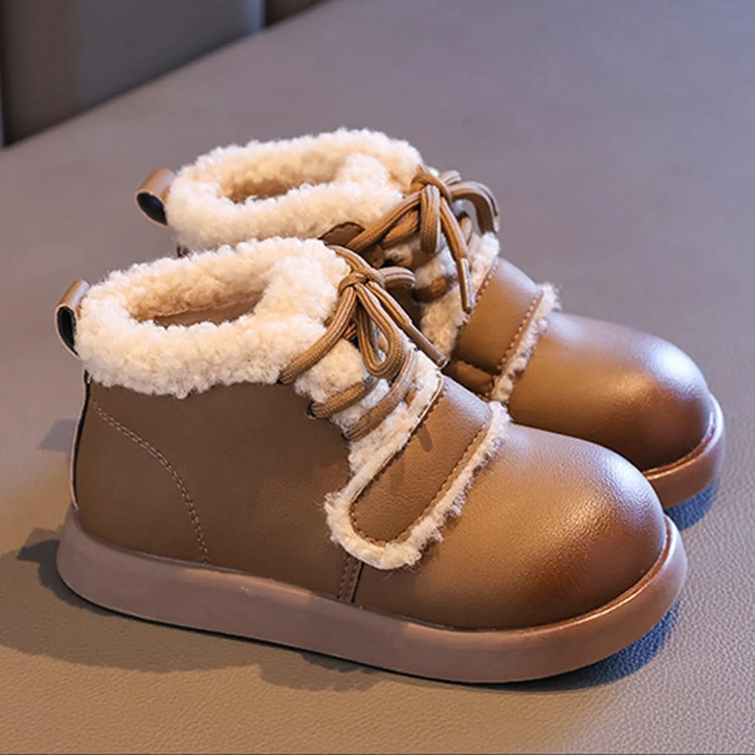 Toddler Girls Ankle Boots Fashion Big Kids Winter Water Proof Flat Keep Warm Snow Boots Kids Light up Shoes