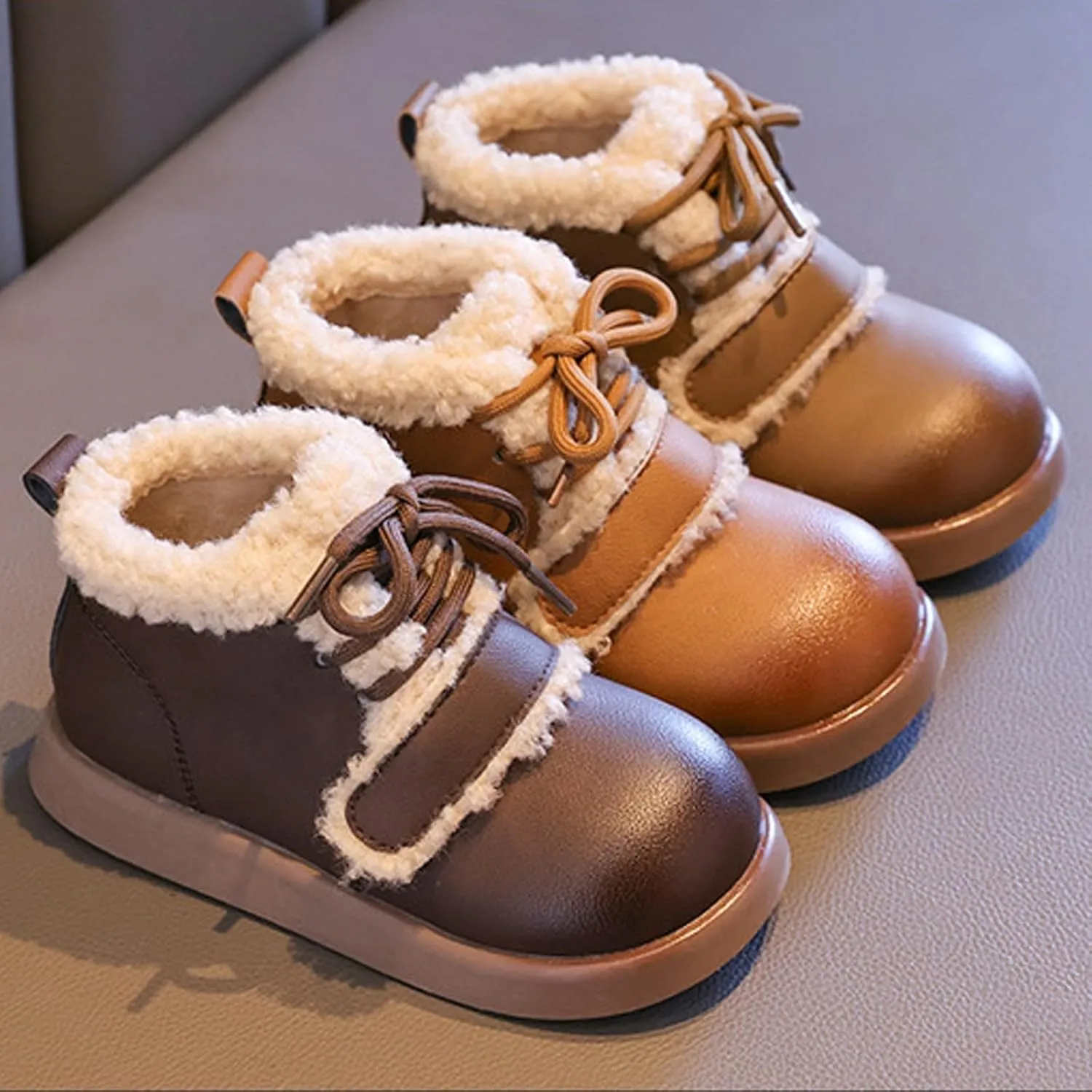 Toddler Girls Ankle Boots Fashion Big Kids Winter Water Proof Flat Keep Warm Snow Boots Kids Light up Shoes