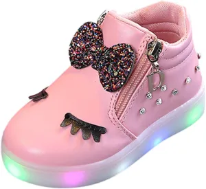 Toddler Girls hinestone Light Up Sneaker High Top Slip On Rubber Bottom Zipper Cute Fashion Toddler Girl Shoes Size 9