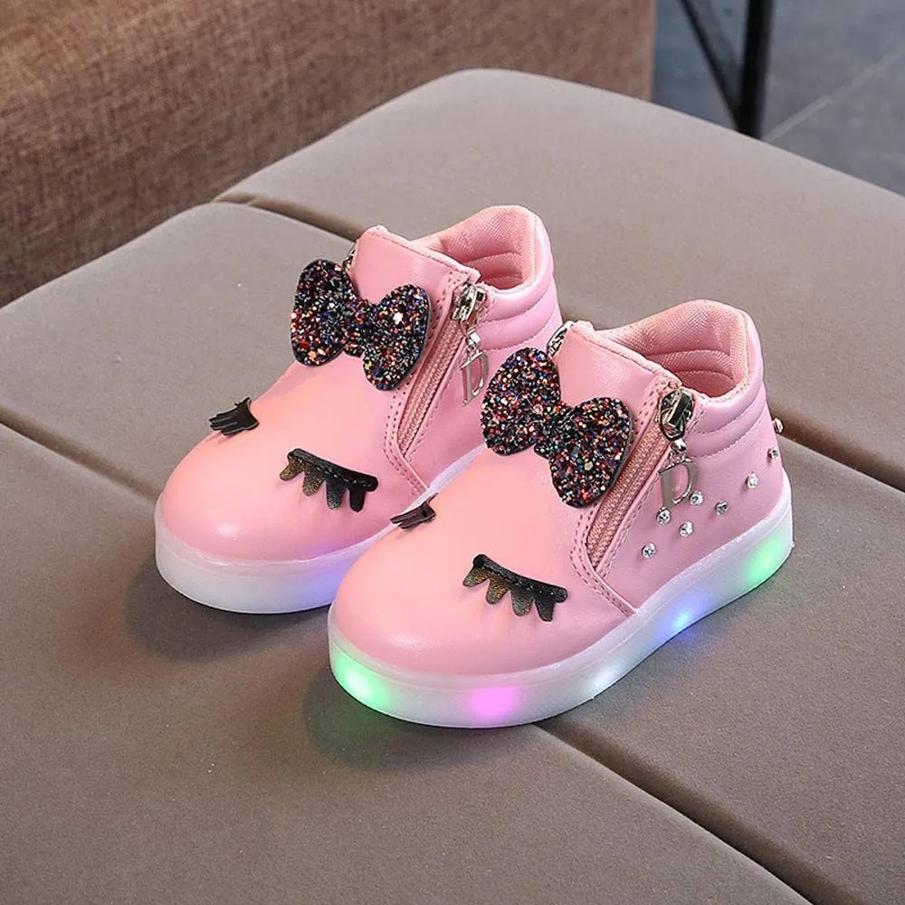 Toddler Girls hinestone Light Up Sneaker High Top Slip On Rubber Bottom Zipper Cute Fashion Toddler Girl Shoes Size 9