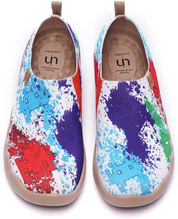 UIN Men's Loafers Lightweight Knitted Sneakers Walking Casual Slip Ons Funny Style Art Painted Travel Shoes Colorful Universe (6.5)
