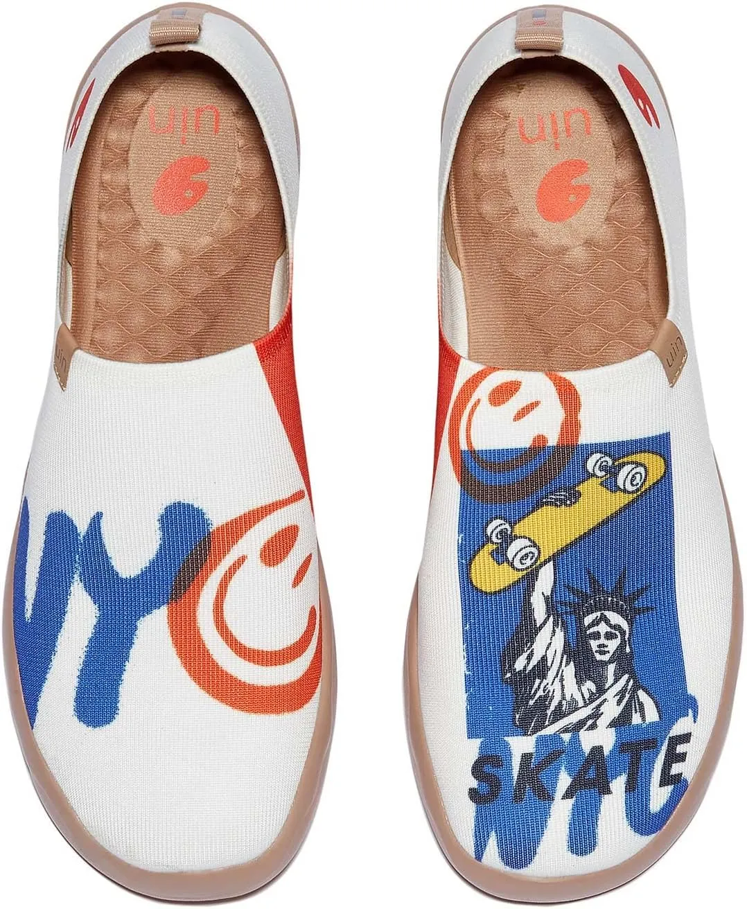 UIN Men's Loafers Lightweight Knitted Sneakers Walking Casual Slip Ons Funny Style Art Painted Travel Shoes Skate NYC (9.5)
