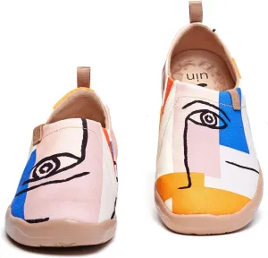 UIN Women's Slip Ons Canvas Lightweight Flats Sneakers Walking Casual Loafers Comfortable Art Painted Travel Shoes Look at Me (5)