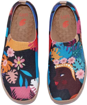 UIN Women's Slip Ons Lightweight Sneaker Walking Casual Knit Loafers Comfortable Art Painted Travel Shoes Toledo Lady Flower (9)