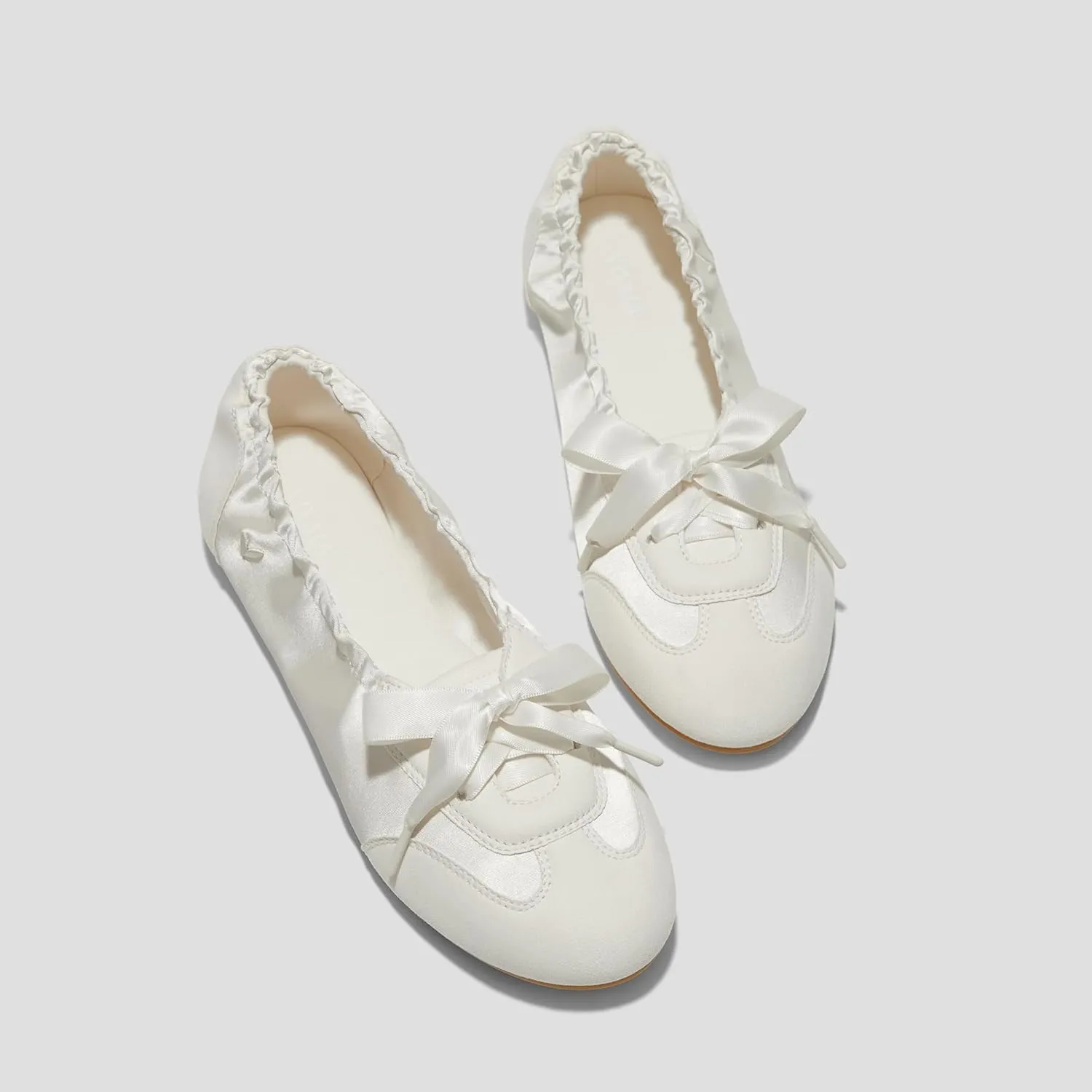 VIVIAIA Yanka Round-Toe Sporty Ballet Lace-Up Satin Sneakerina Flats