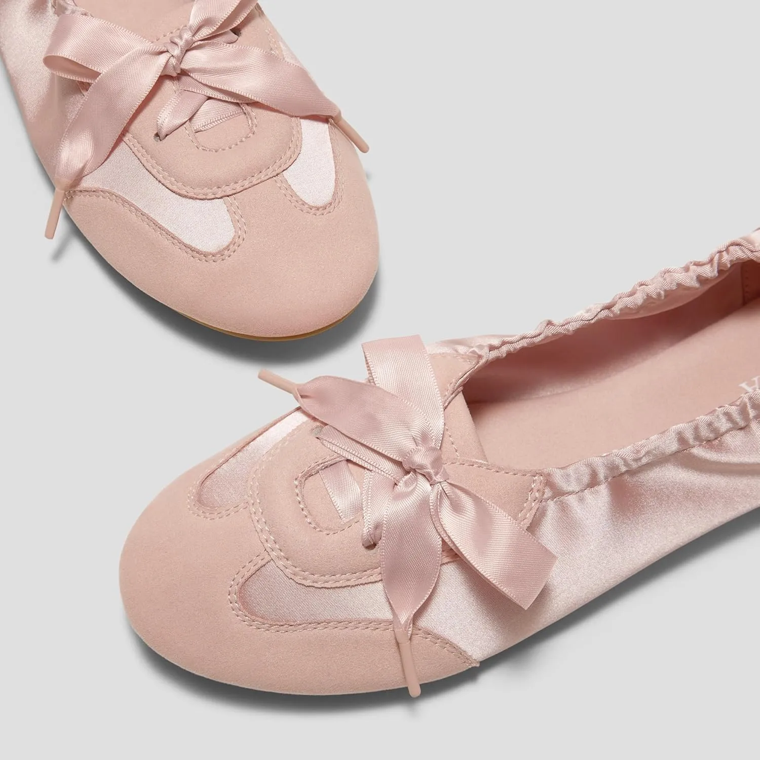 VIVIAIA Yanka Round-Toe Sporty Ballet Lace-Up Satin Sneakerina Flats