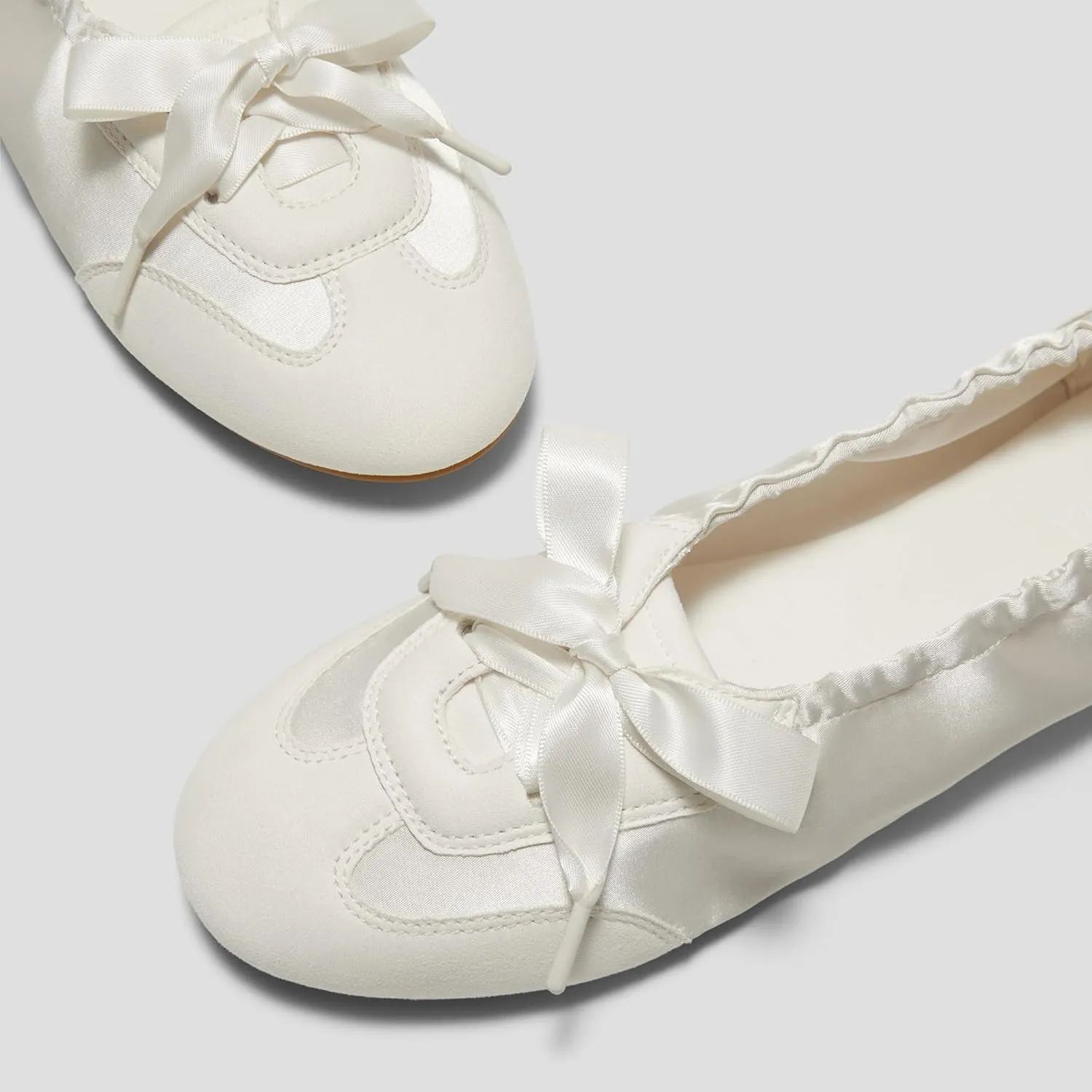 VIVIAIA Yanka Round-Toe Sporty Ballet Lace-Up Satin Sneakerina Flats