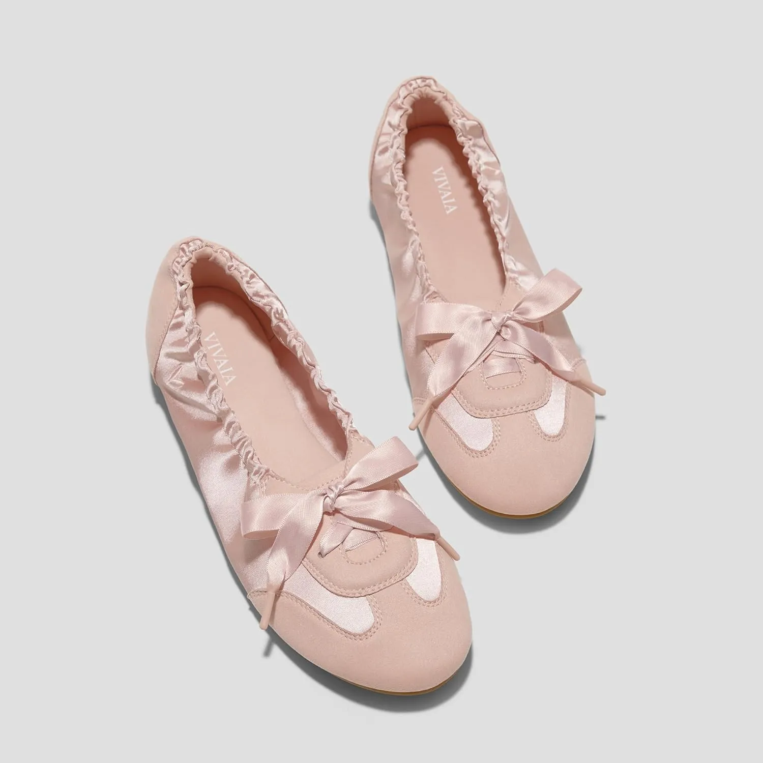 VIVIAIA Yanka Round-Toe Sporty Ballet Lace-Up Satin Sneakerina Flats