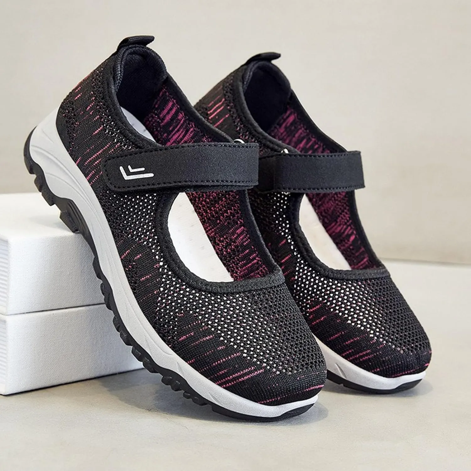 Walking Shoes for Women Non Slip Sneakers Breathable Mesh Orthopedic Sneakers Hook and Loop Strap Running Shoes