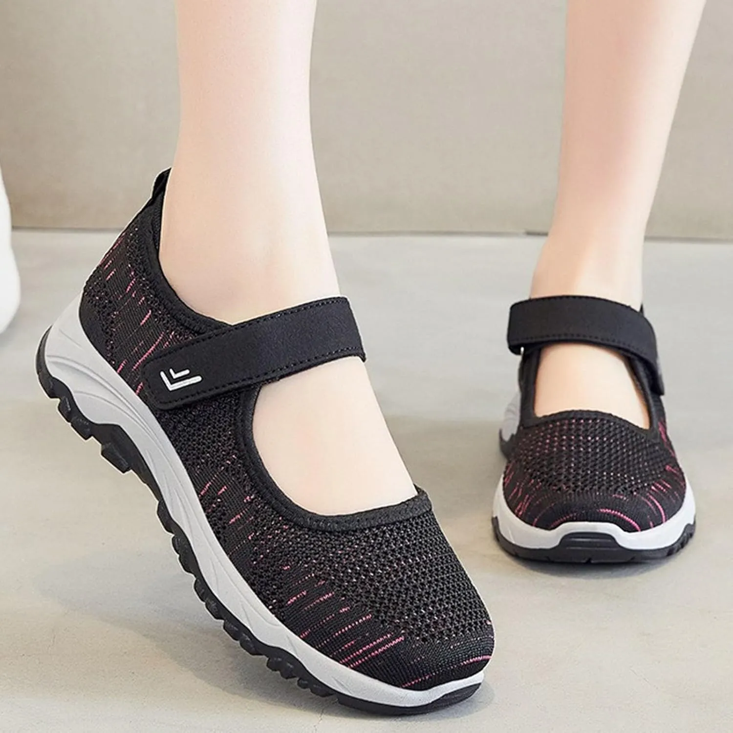 Walking Shoes for Women Non Slip Sneakers Breathable Mesh Orthopedic Sneakers Hook and Loop Strap Running Shoes