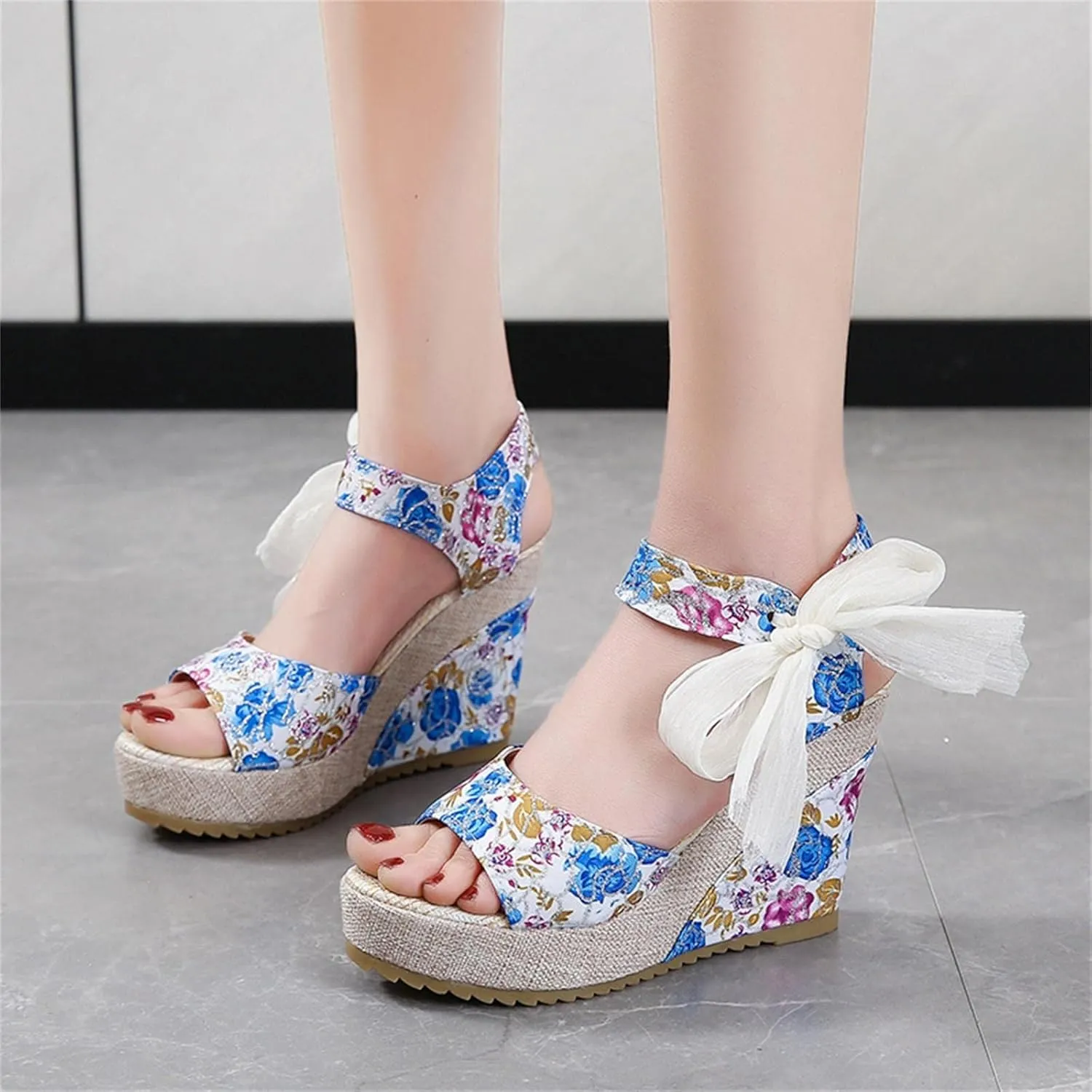 Wedge Sandal for Women Ankle Strap Flatform Arch Support Fish Mouth Toe Shoes Platform Espadrilles Lightweight Wide