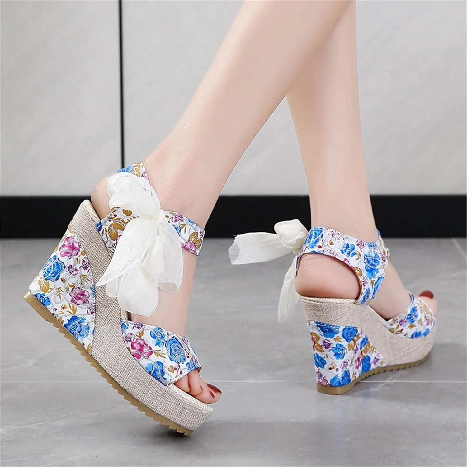 Wedge Sandal for Women Ankle Strap Flatform Arch Support Fish Mouth Toe Shoes Platform Espadrilles Lightweight Wide
