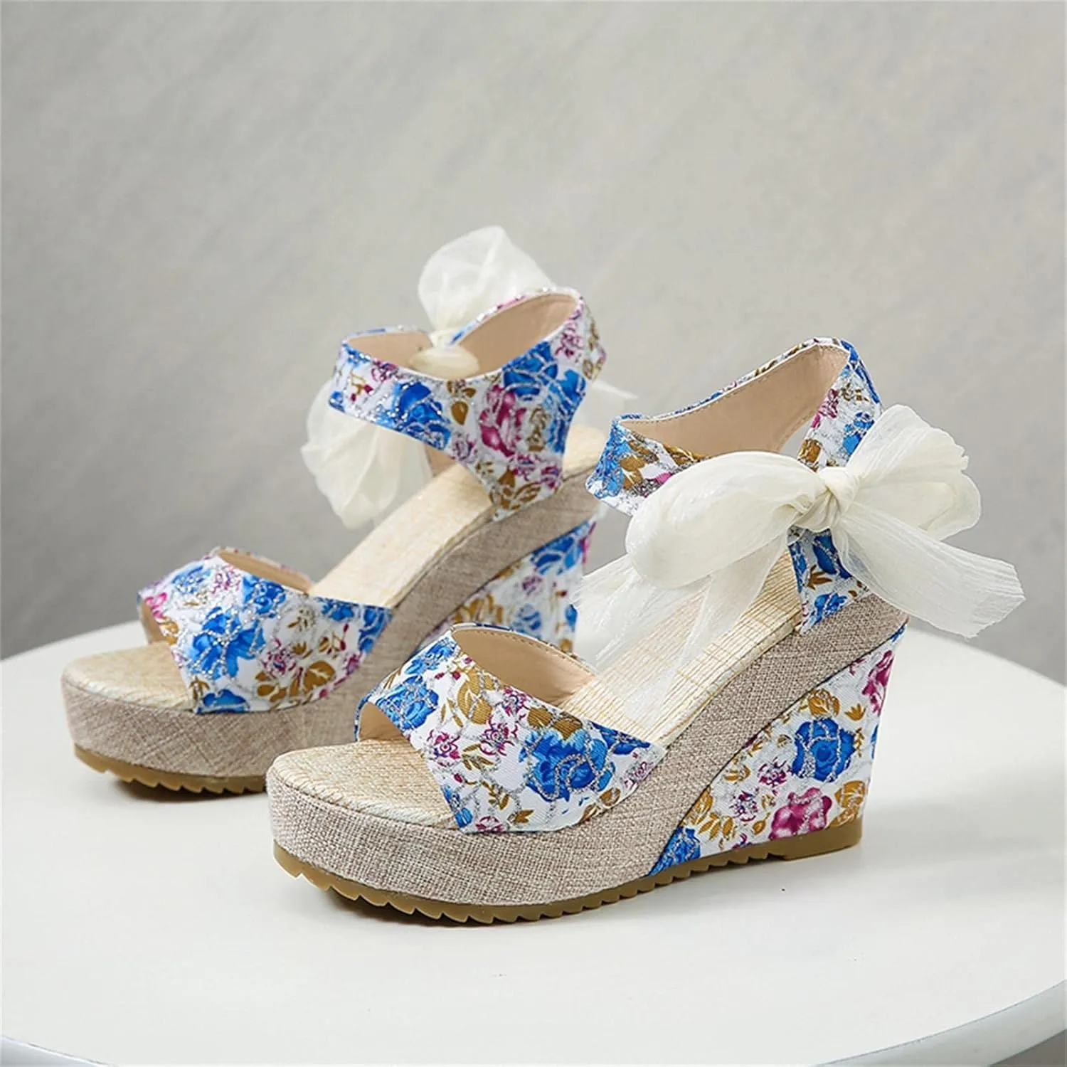 Wedge Sandal for Women Ankle Strap Flatform Arch Support Fish Mouth Toe Shoes Platform Espadrilles Lightweight Wide