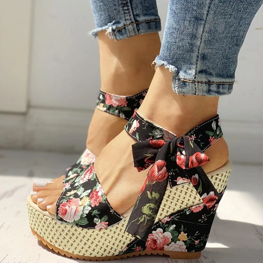 Wedge Sandal for Women Ankle Strap Flatform Arch Support Fish Mouth Toe Shoes Platform Espadrilles Waterproof Open