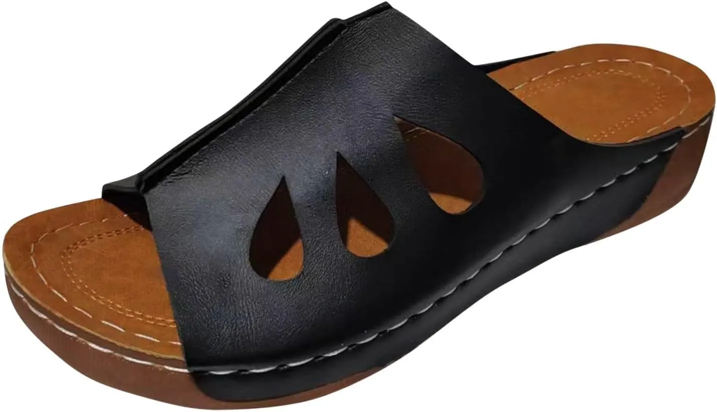 Wedge Sandals for Women Dressy Orthopedic Non Slip Sandals Hollow Out Open Toe Slingback Beach Slippers Soft Sushion Lightweight Walking Outdoor Shoes