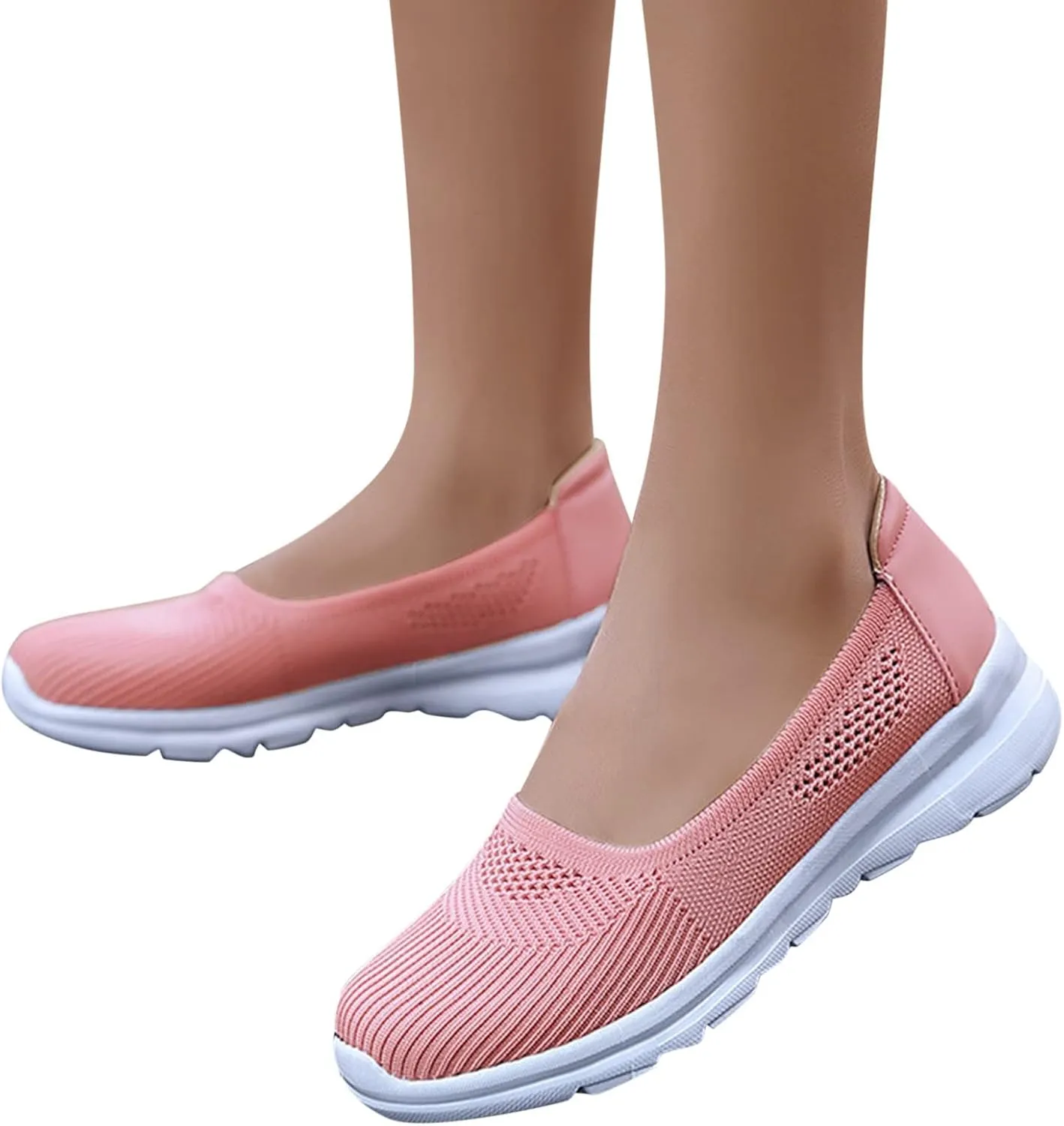 Women Casual Slip On Sneakers Breathable Knit Walking Shoes Lightweight Loafers Non Slip Comfortable Flats