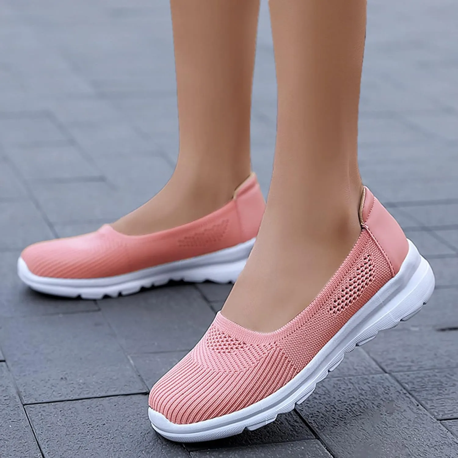 Women Casual Slip On Sneakers Breathable Knit Walking Shoes Lightweight Loafers Non Slip Comfortable Flats