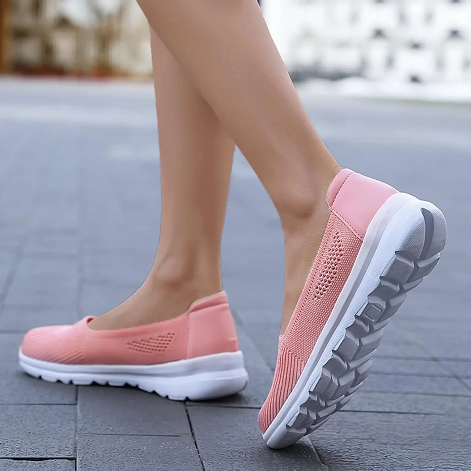 Women Casual Slip On Sneakers Breathable Knit Walking Shoes Lightweight Loafers Non Slip Comfortable Flats