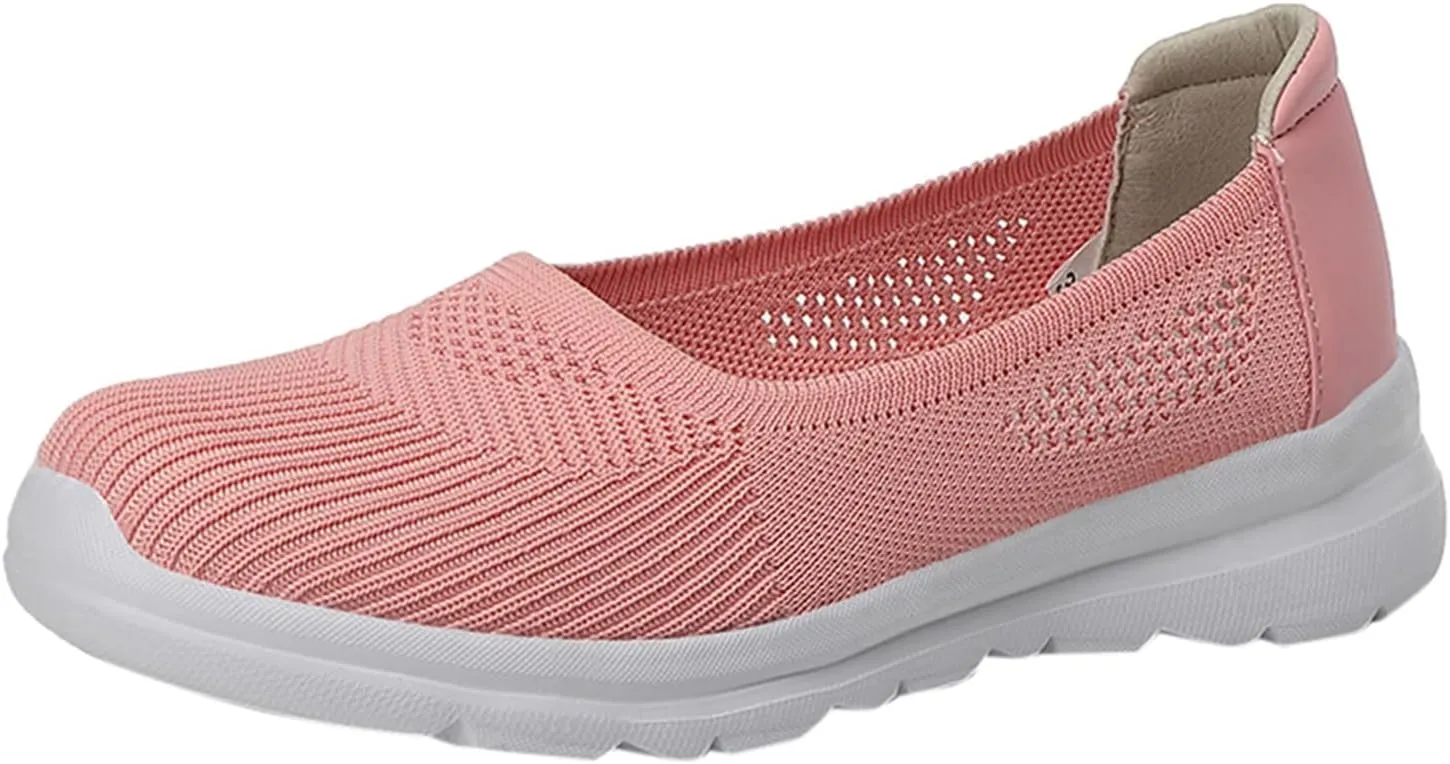 Women Casual Slip On Sneakers Breathable Knit Walking Shoes Lightweight Loafers Non Slip Comfortable Flats