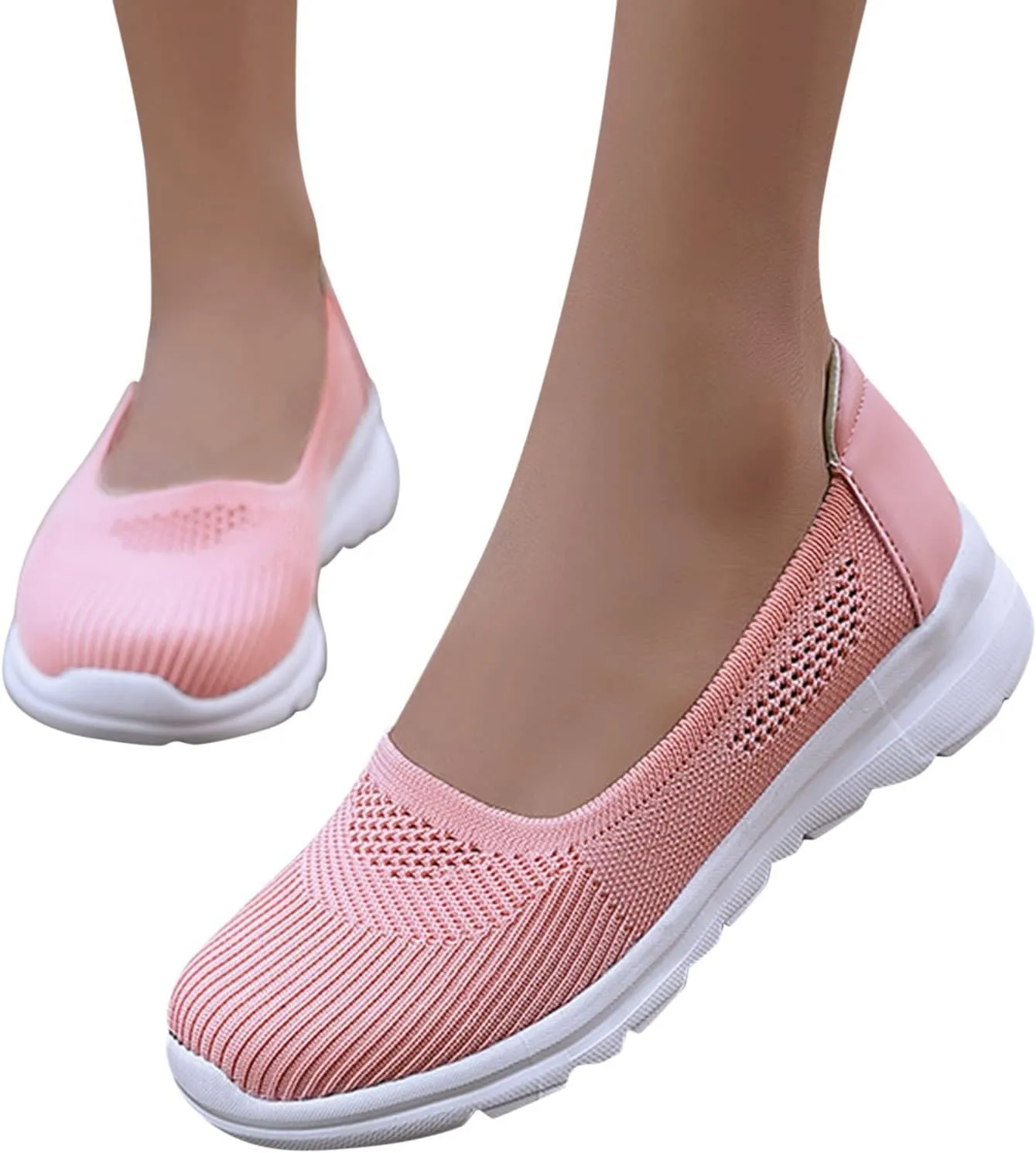 Women Casual Slip On Sneakers Breathable Knit Walking Shoes Lightweight Loafers Non Slip Comfortable Flats