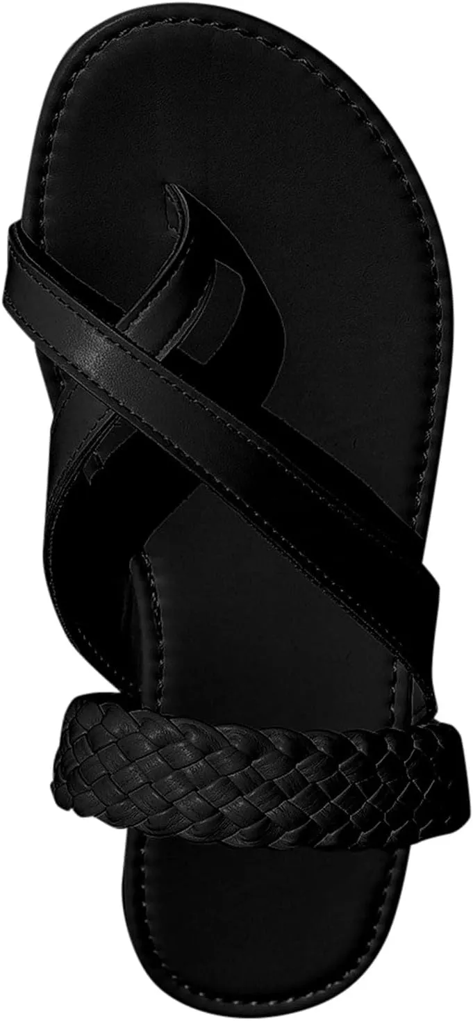 Women Flat Sandals Braided Leather Crossover Nude Dressy Fashion Evening Party Wedding Comfortable Walking Sandals