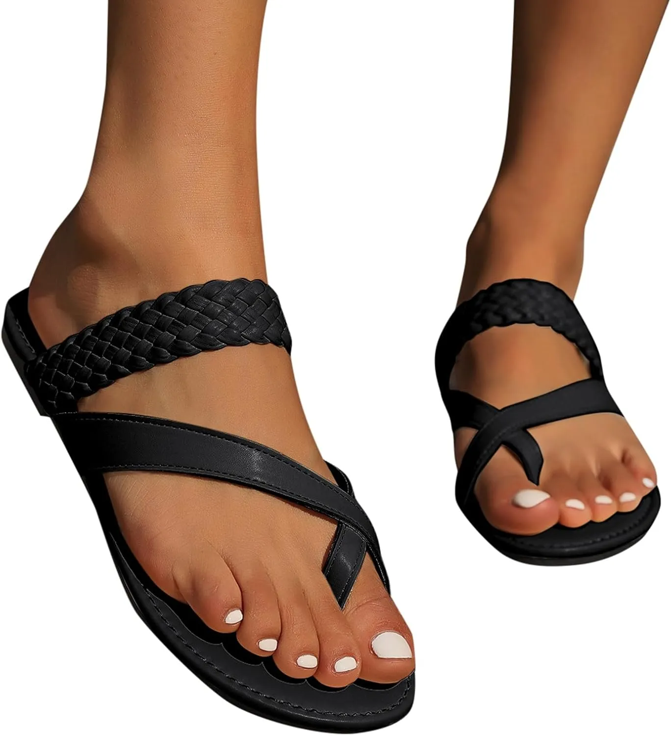 Women Flat Sandals Braided Leather Crossover Nude Dressy Fashion Evening Party Wedding Comfortable Walking Sandals