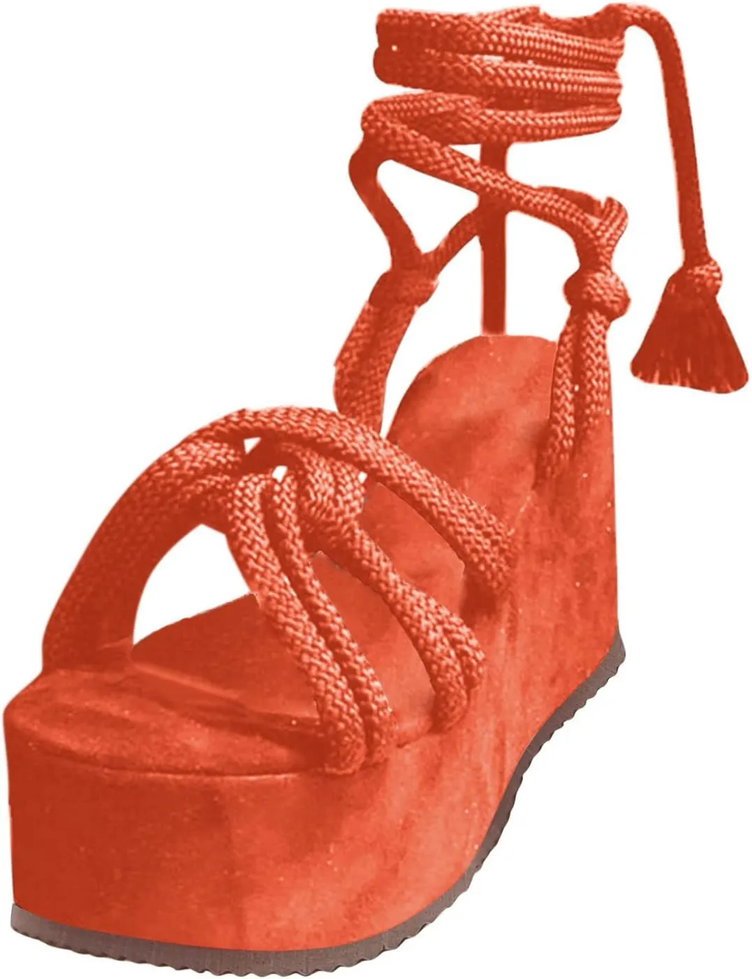Women Platform Sandals Lace-up Wedge Sandals Casual Open Toe Shoes Summer Strappy Sandals (Orange, 7.5)