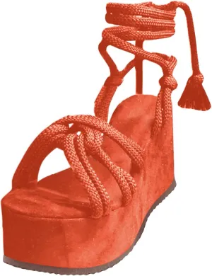 Women Platform Sandals Lace-up Wedge Sandals Casual Open Toe Shoes Summer Strappy Sandals (Orange, 7.5)