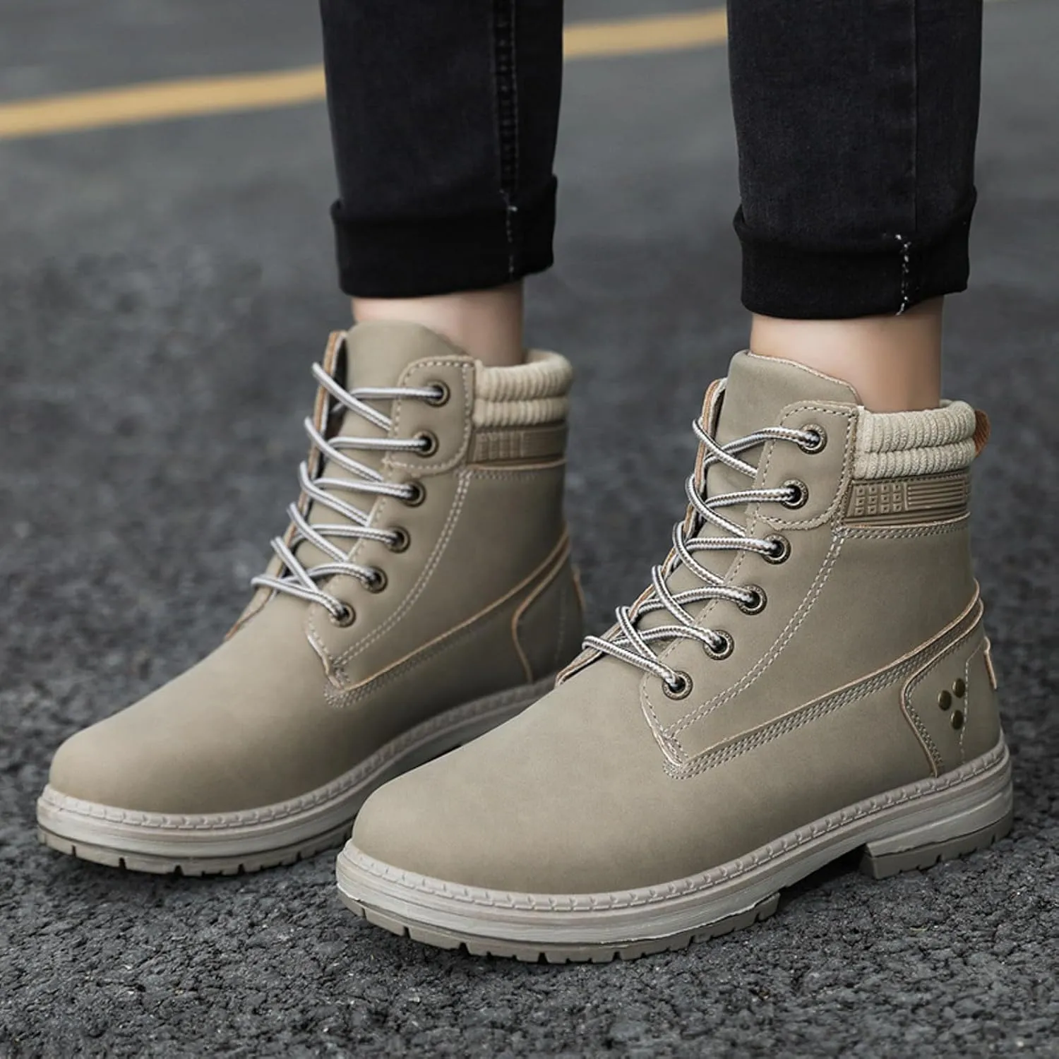 Women Work Hiking Boots Comfortable Waterproof Lace Up Lightweight Combat Boots High Top Short Ankle Boots Outdoor Camping