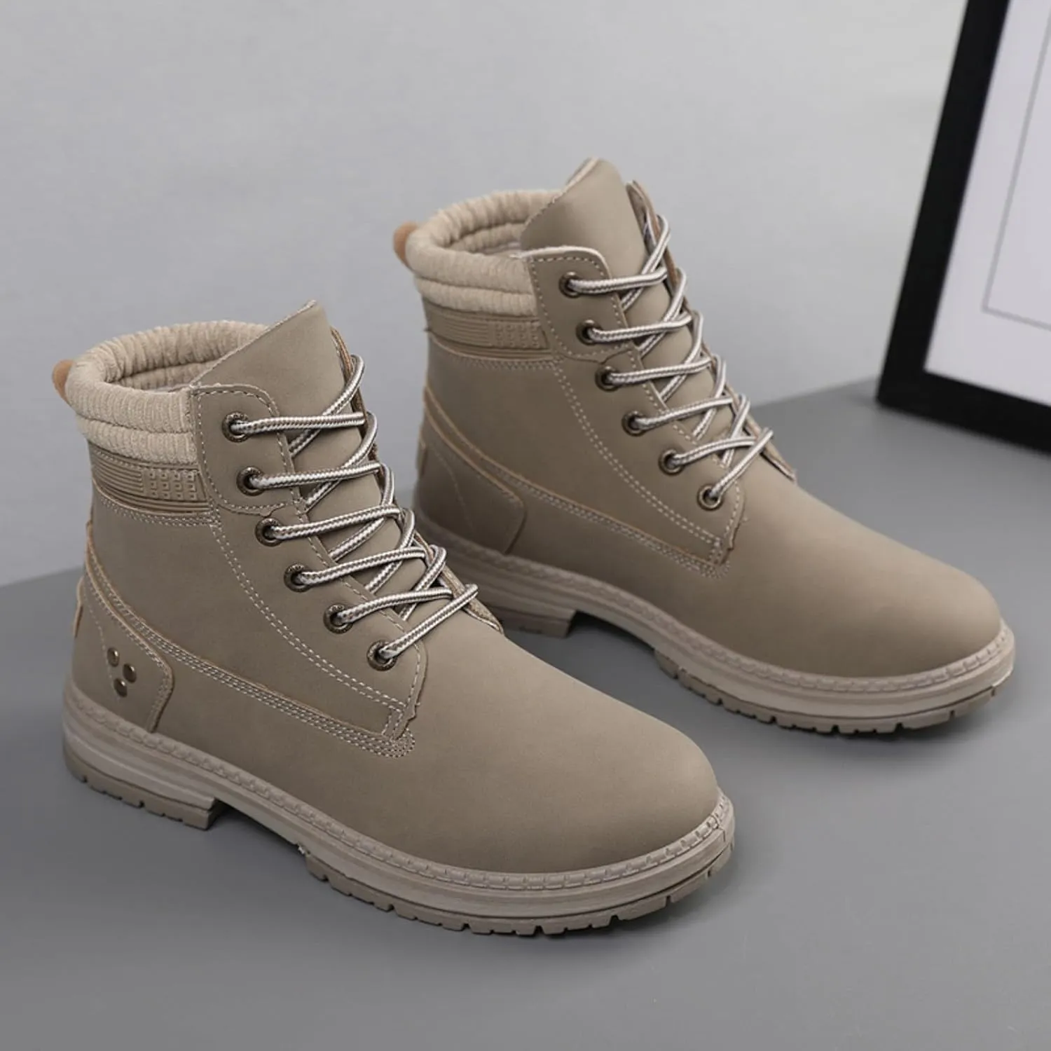 Women Work Hiking Boots Comfortable Waterproof Lace Up Lightweight Combat Boots High Top Short Ankle Boots Outdoor Camping