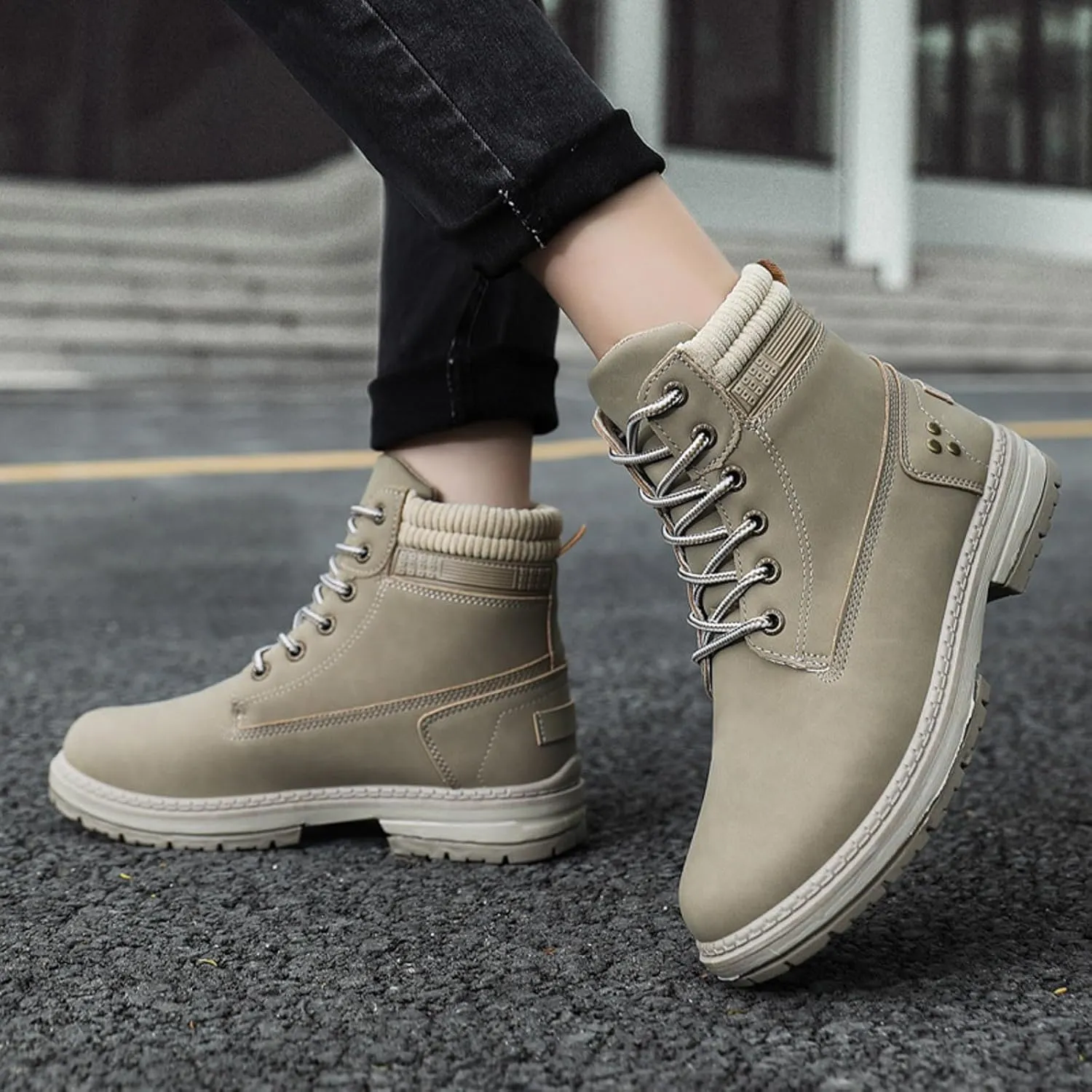 Women Work Hiking Boots Comfortable Waterproof Lace Up Lightweight Combat Boots High Top Short Ankle Boots Outdoor Camping