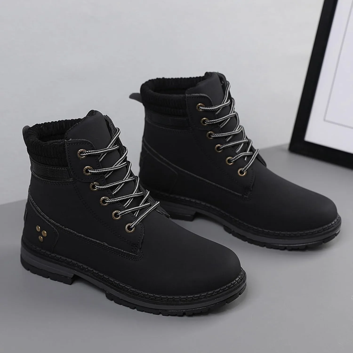 Women Work Hiking Boots Comfortable Waterproof Lace Up Lightweight Combat Boots High Top Short Ankle Boots Outdoor Camping