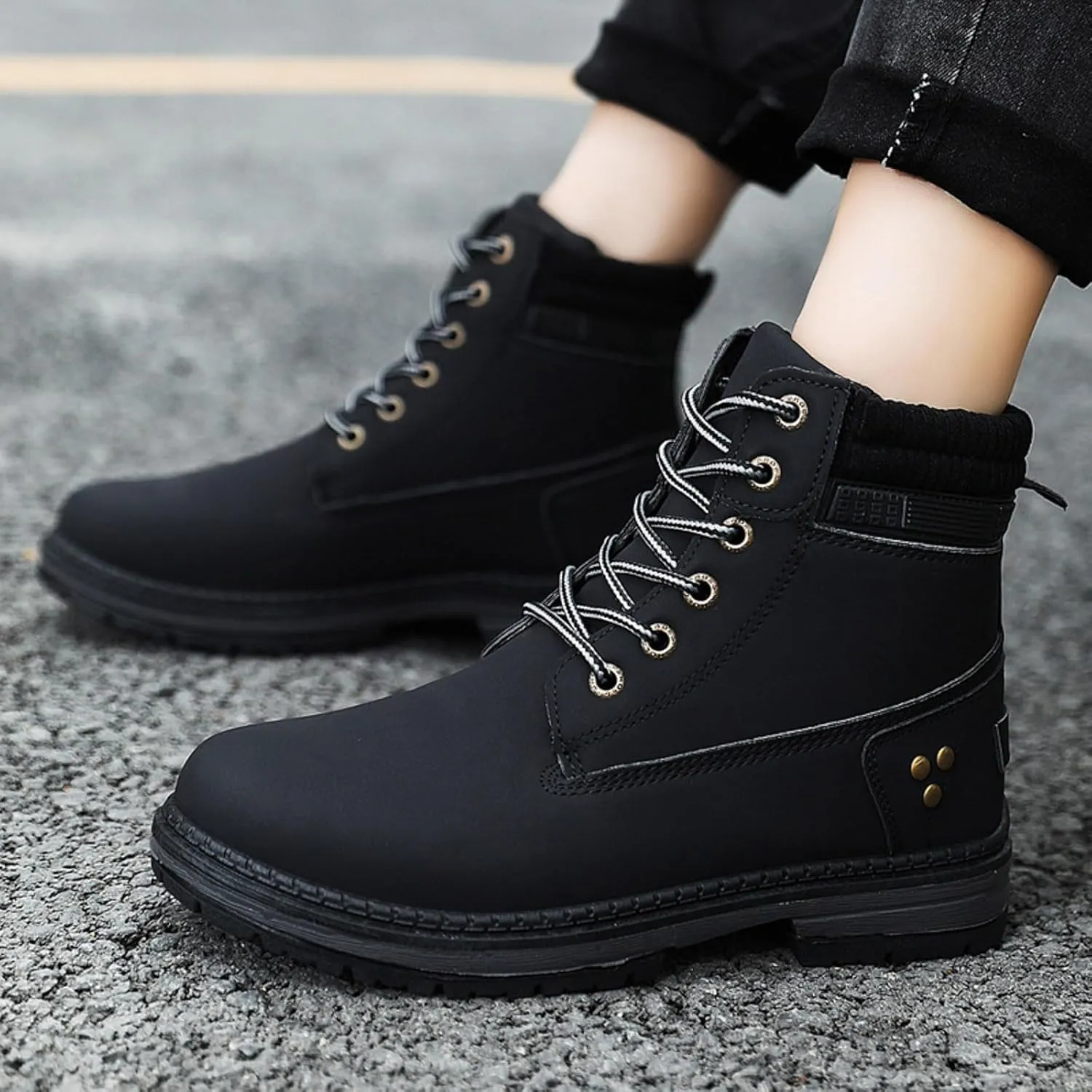 Women Work Hiking Boots Comfortable Waterproof Lace Up Lightweight Combat Boots High Top Short Ankle Boots Outdoor Camping