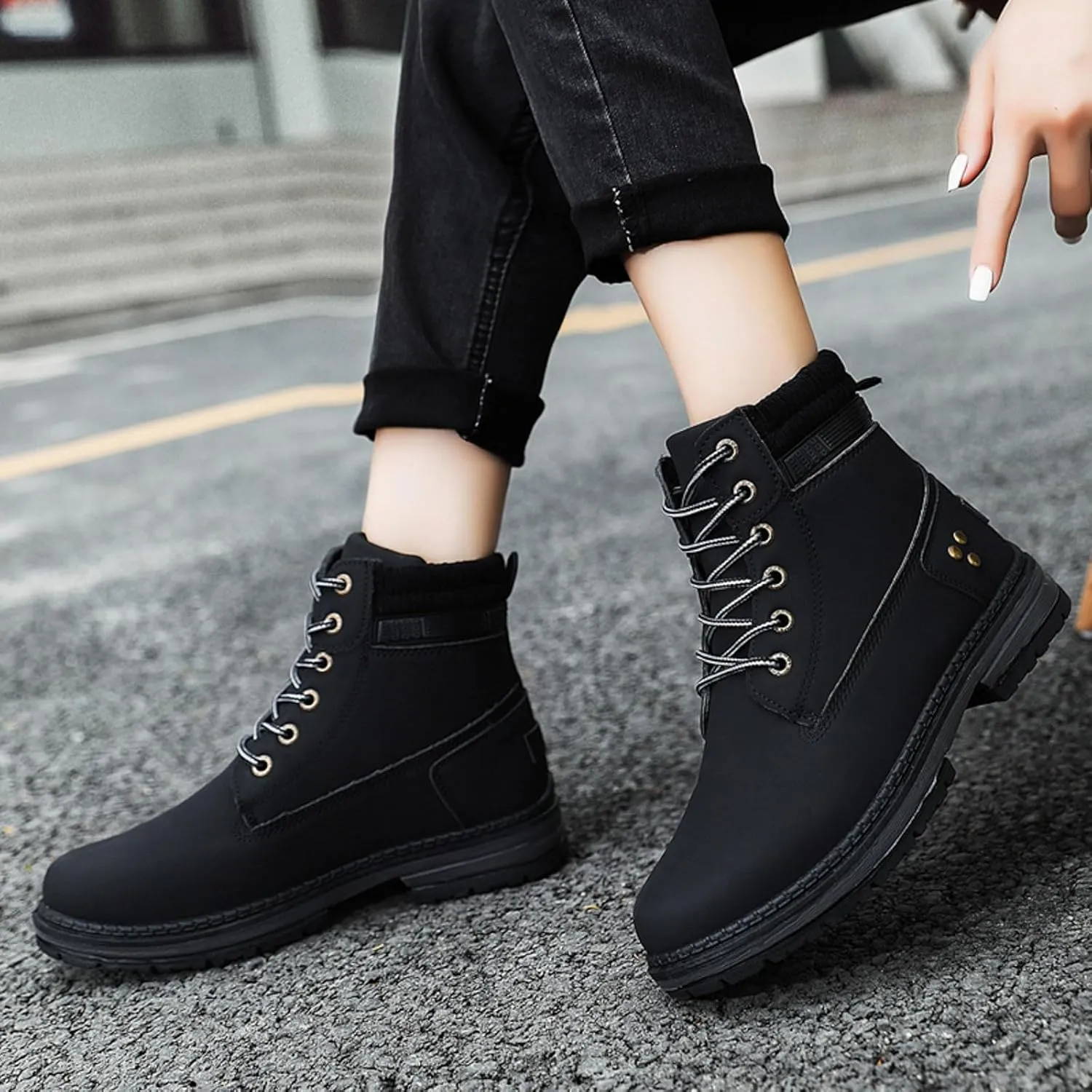 Women Work Hiking Boots Comfortable Waterproof Lace Up Lightweight Combat Boots High Top Short Ankle Boots Outdoor Camping