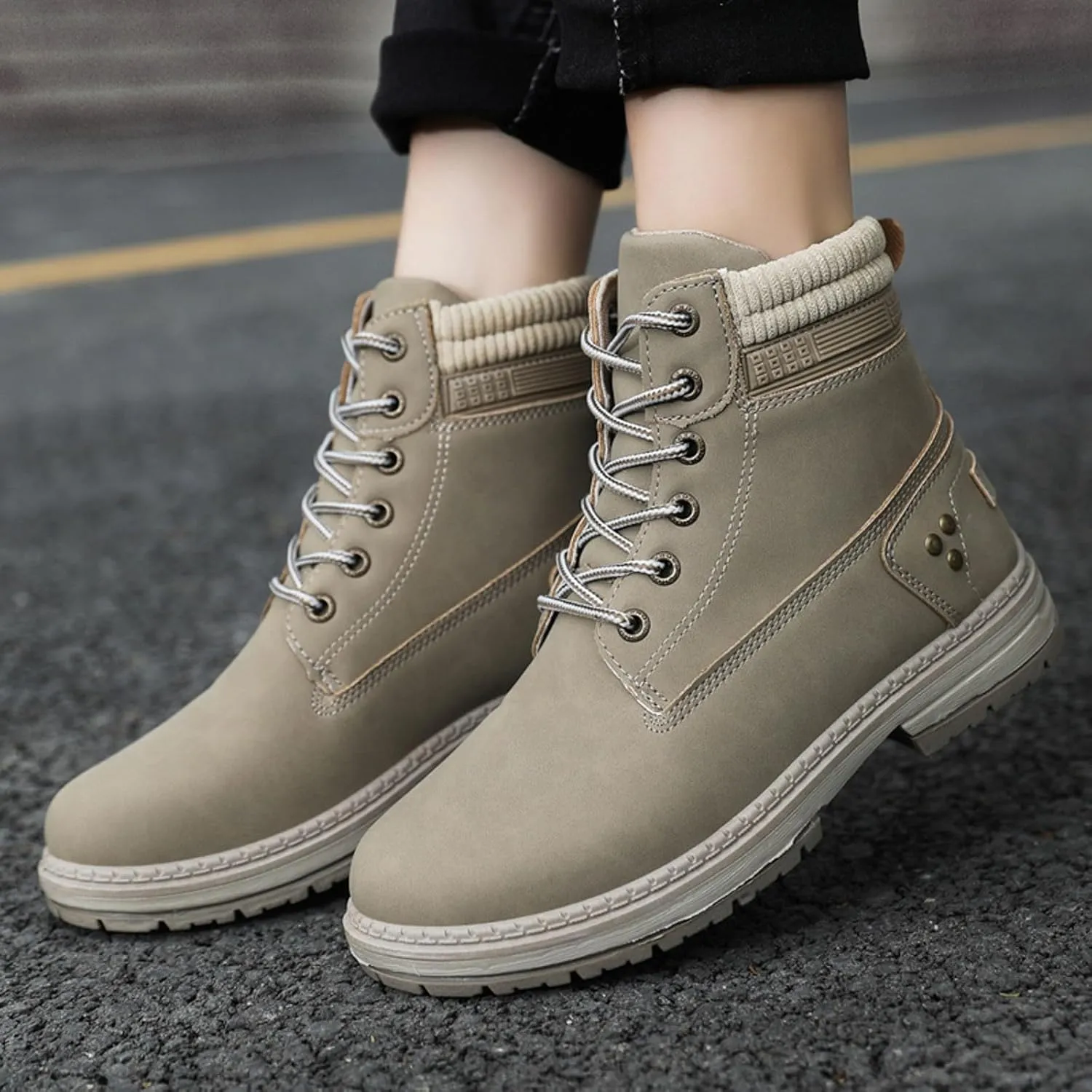Women Work Hiking Boots Comfortable Waterproof Lace Up Lightweight Combat Boots High Top Short Ankle Boots Outdoor Camping