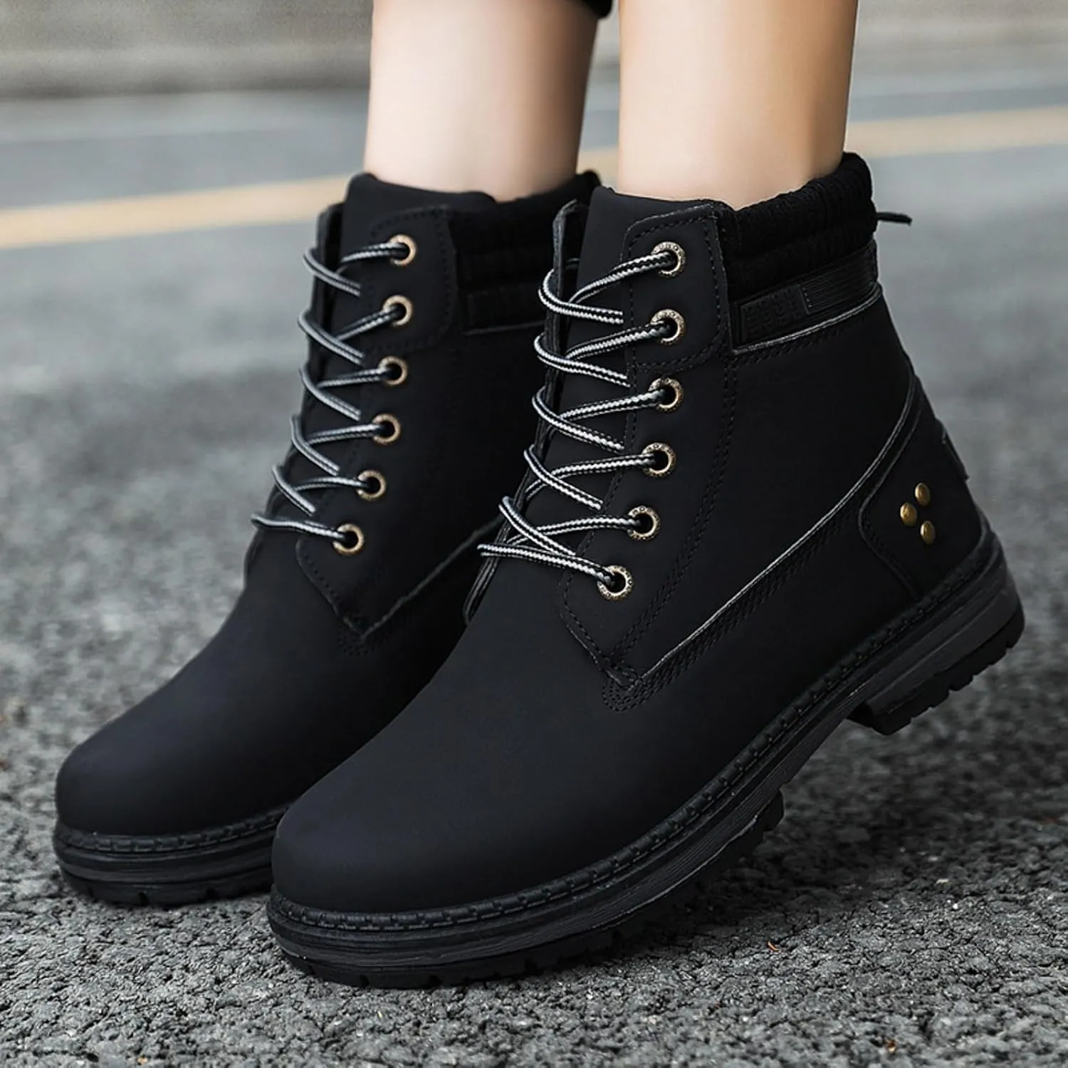 Women Work Hiking Boots Comfortable Waterproof Lace Up Lightweight Combat Boots High Top Short Ankle Boots Outdoor Camping