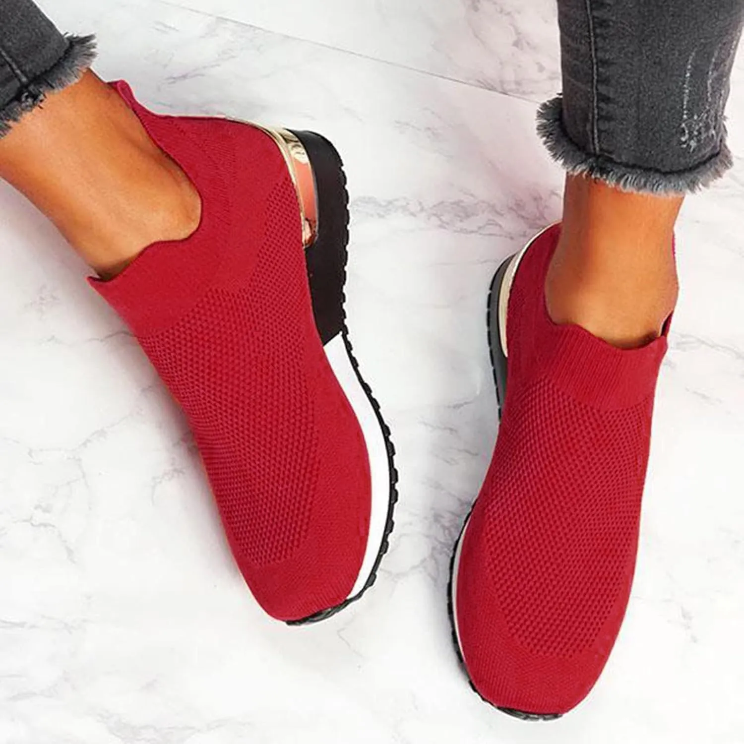Women Woven Sneakers Comfortable Lightweight Breathable Casual Sneakers with Arch Support Mesh Slip On Walking Shoes