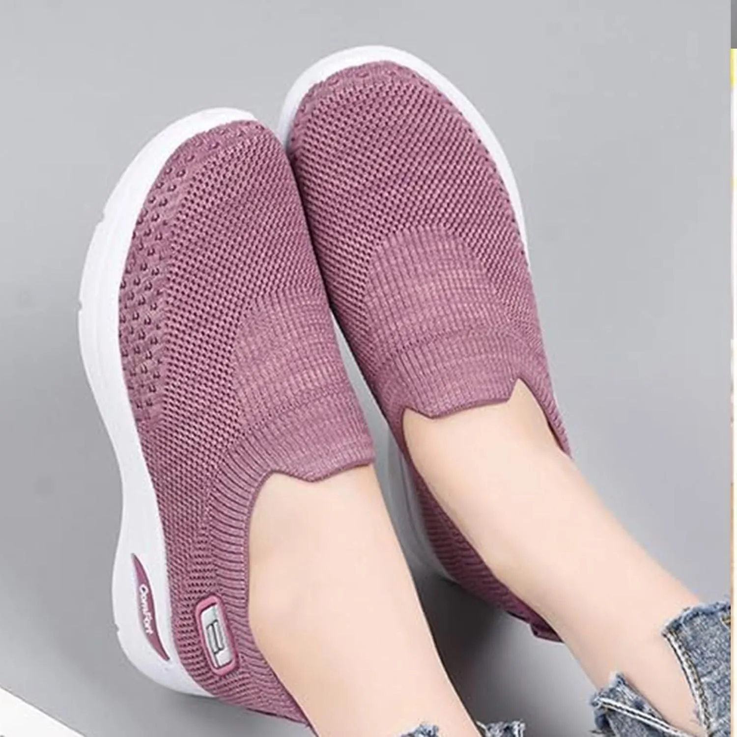 Women's Athletic Walking Shoes Comfort Lightweight Breathable Sock Shoe Arch Support Non Slip Work Shoes Breathable Knit Upper Lightweight for Plantar Fasciitis, Air Cushion Running, Work Shoe