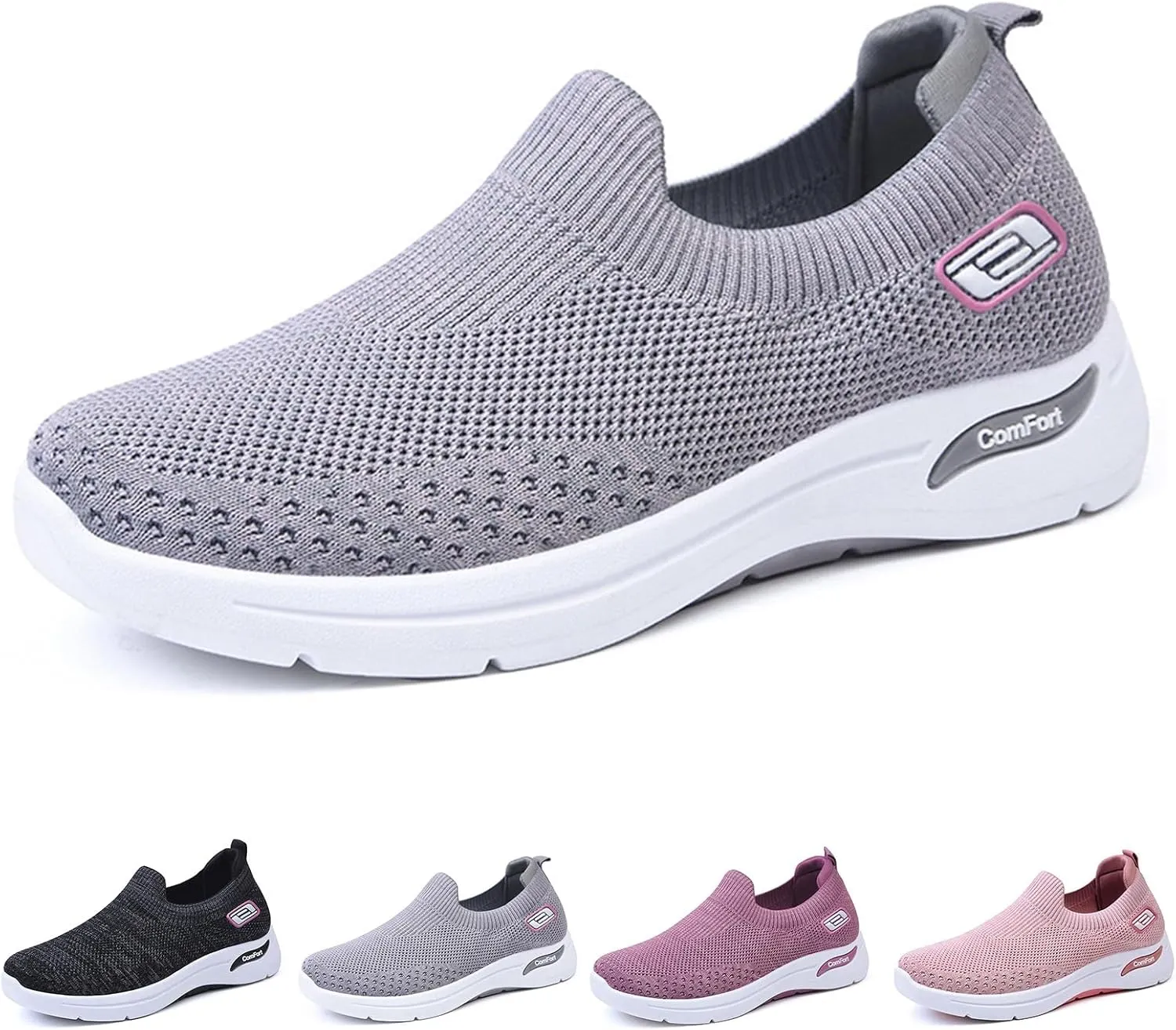 Women's Athletic Walking Shoes Comfort Lightweight Breathable Sock Shoe Arch Support Non Slip Work Shoes Breathable Knit Upper Lightweight for Plantar Fasciitis, Air Cushion Running, Work Shoe