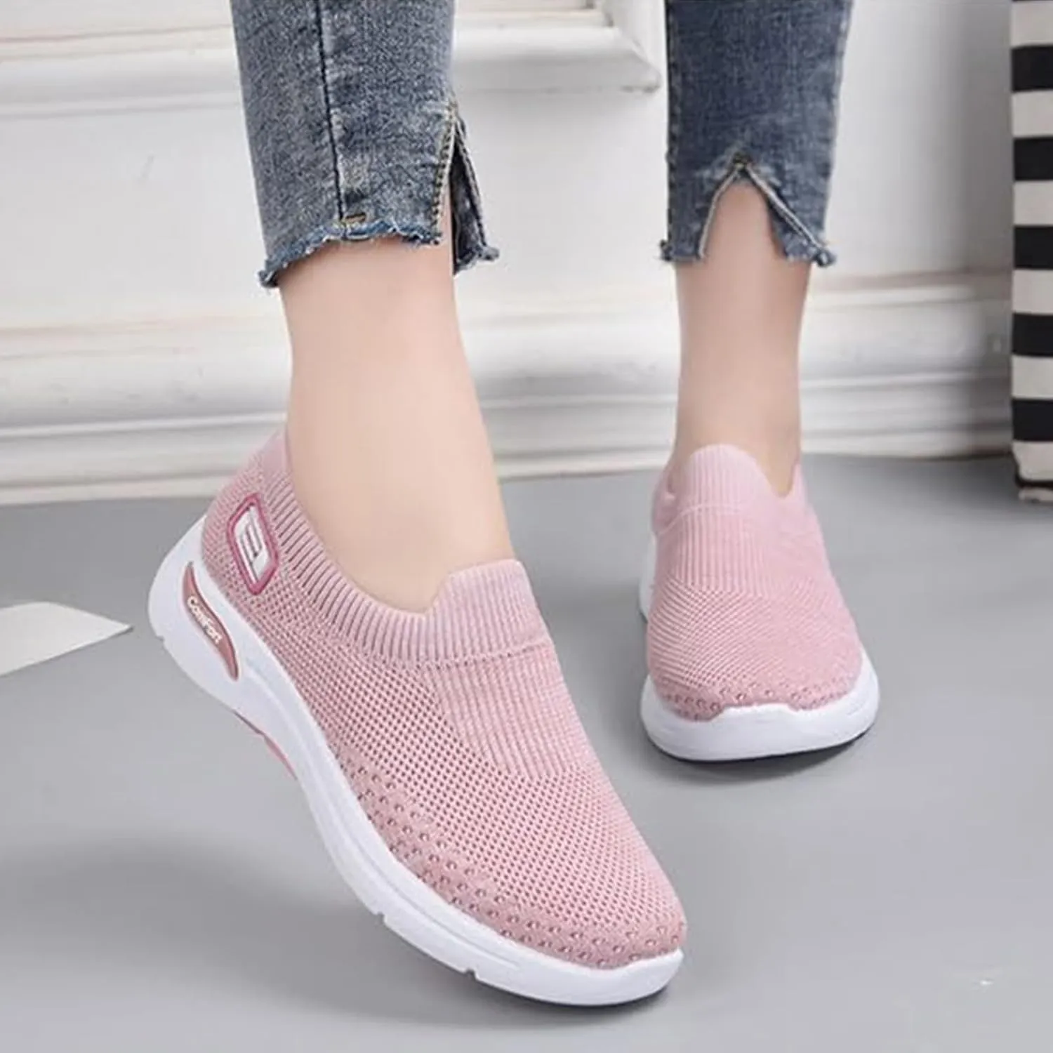 Women's Athletic Walking Shoes Comfort Lightweight Breathable Sock Shoe Arch Support Non Slip Work Shoes Breathable Knit Upper Lightweight for Plantar Fasciitis, Air Cushion Running, Work Shoe