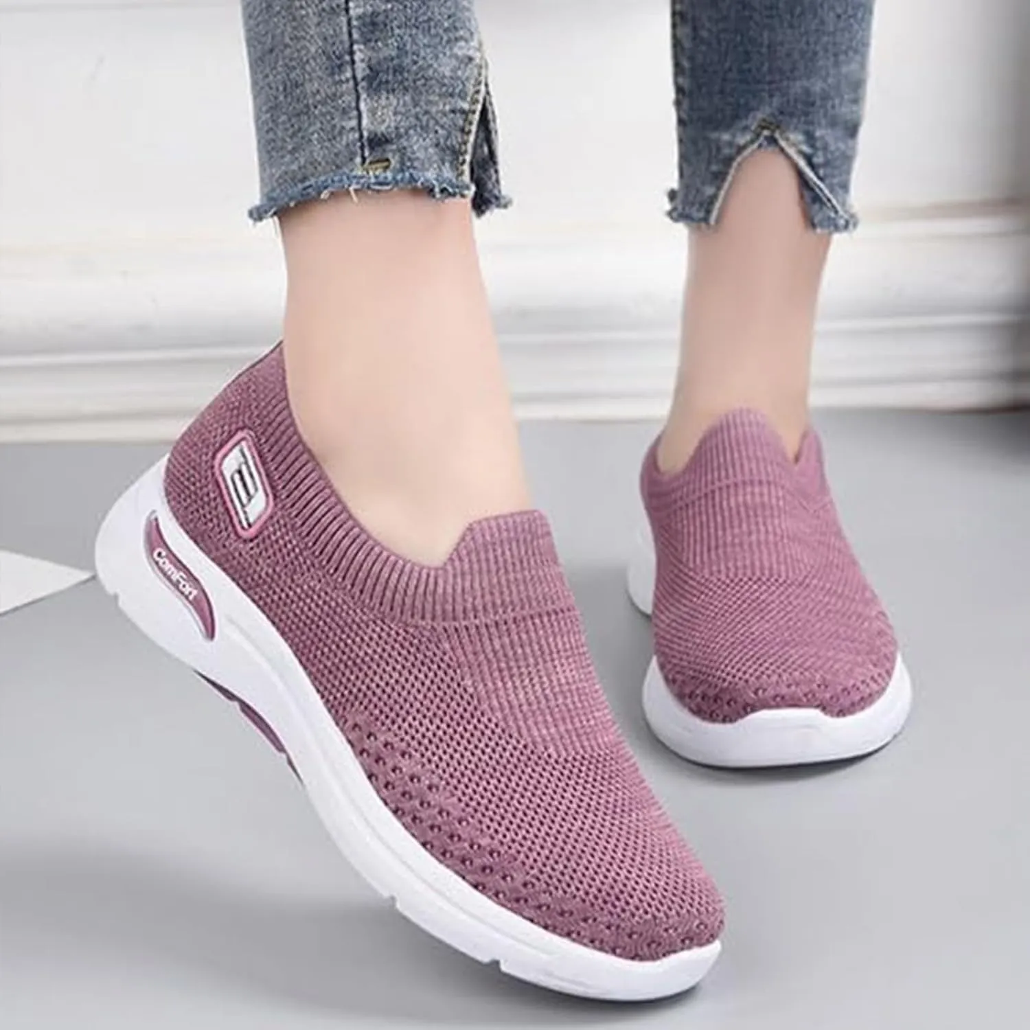Women's Athletic Walking Shoes Comfort Lightweight Breathable Sock Shoe Arch Support Non Slip Work Shoes Breathable Knit Upper Lightweight for Plantar Fasciitis, Air Cushion Running, Work Shoe