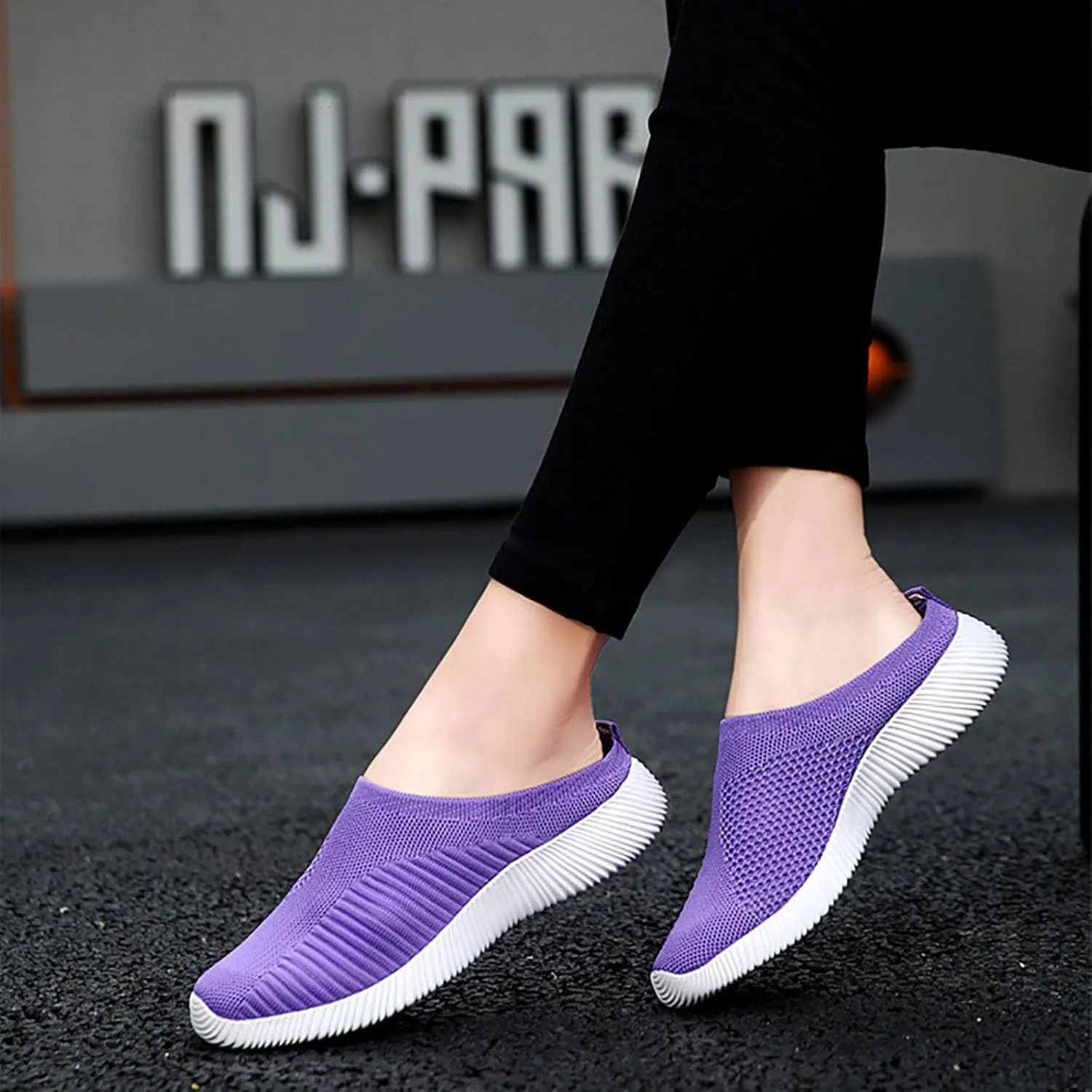 Women's Casual Slip on Half Shoes Breathable Mens Tennis Shoes Mesh Breathable Women Shoes Casual Black Platform Sneaker Tennis Shoe Loafers Casual Slip On