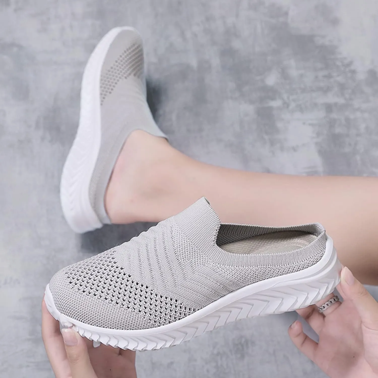 Women's Casual Slip on Half Shoes Breathable Slip On Shoes Women Mesh Breathable White Casual Shoes Black Sneakers Waterproof Tennis Shoe Casual Loafers