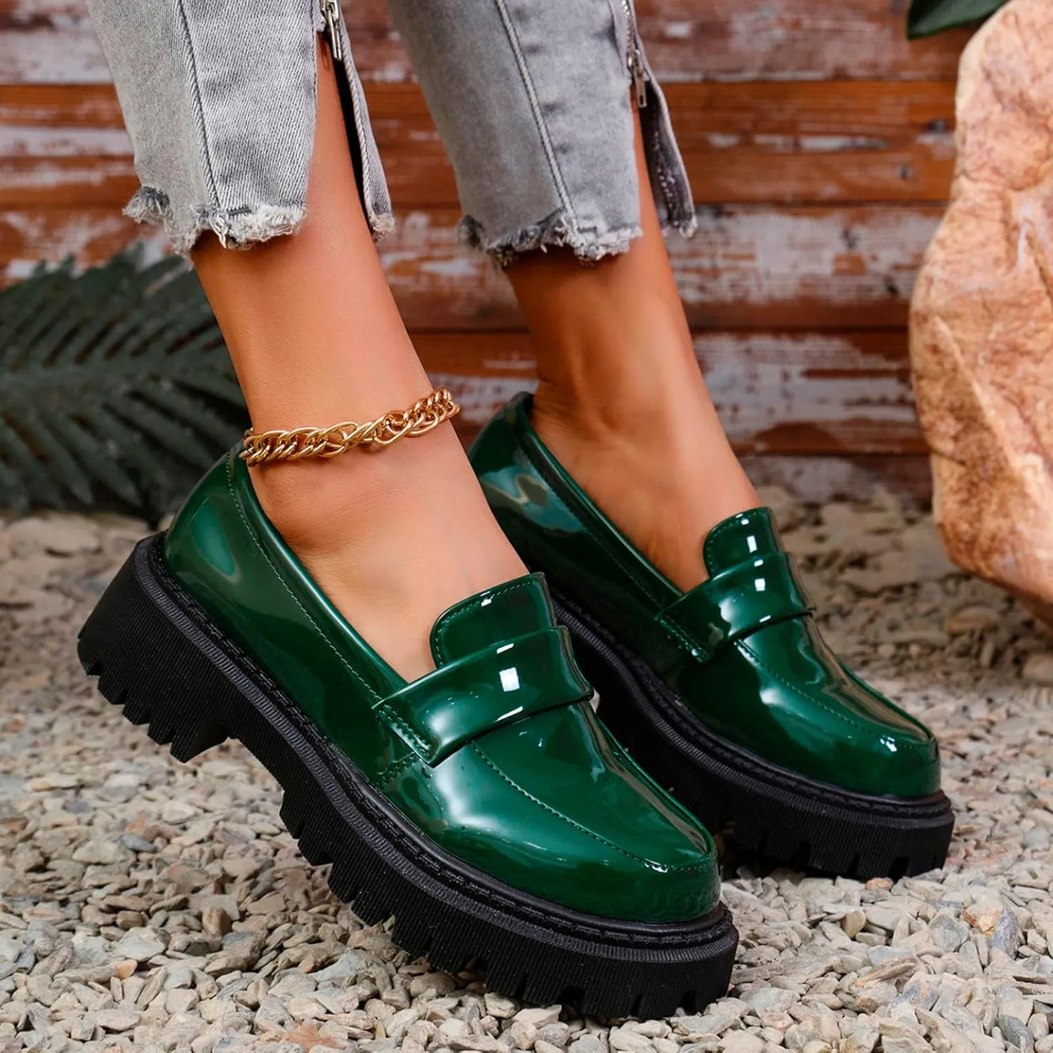 Women's Chunky Loafer 2025 Slip-Ons Shoes Casual Business Shoes Platform Loafers Lug Sole Penny Loafers