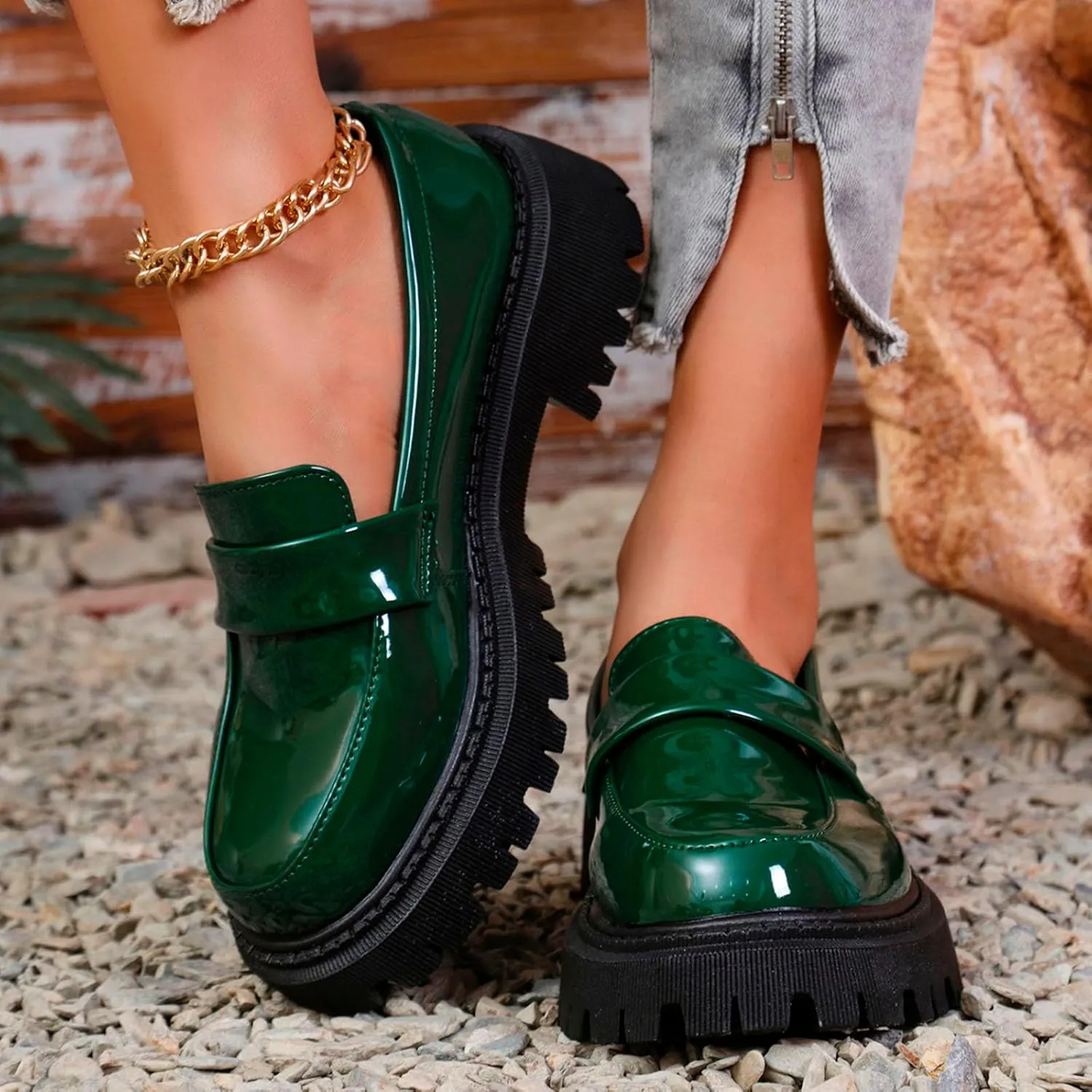 Women's Chunky Loafer 2025 Slip-Ons Shoes Casual Business Shoes Platform Loafers Lug Sole Penny Loafers