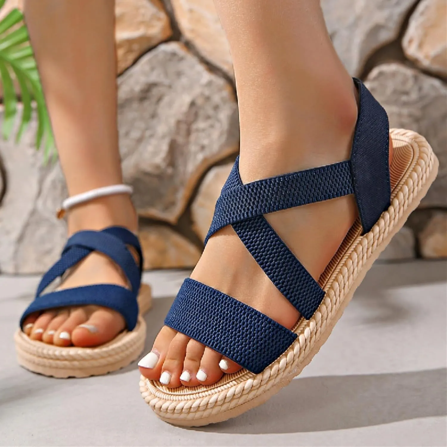 Womens Comfortable Flat Sandals Dressy Daily Sandals Summer Beach Open Toe Shoes Ankle Strap Footwear for Teen Girls